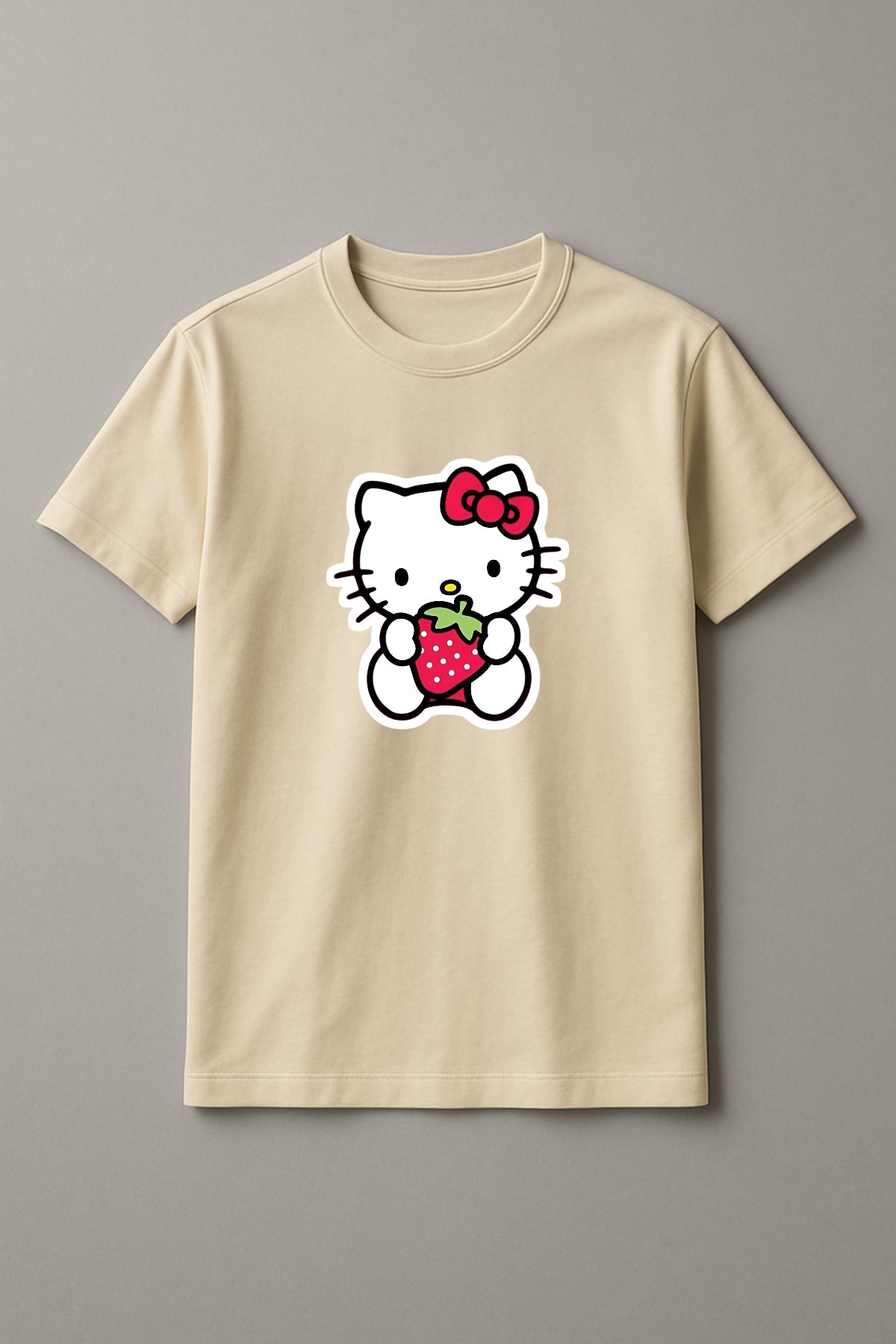 Women's Hello Kitty Strawberry Graphic Tee Round Neck Cotton