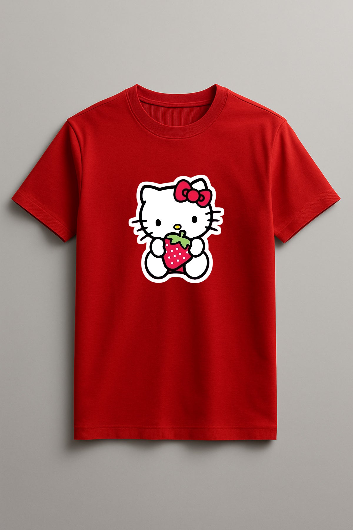 Women's Hello Kitty Strawberry Graphic Tee Round Neck Cotton