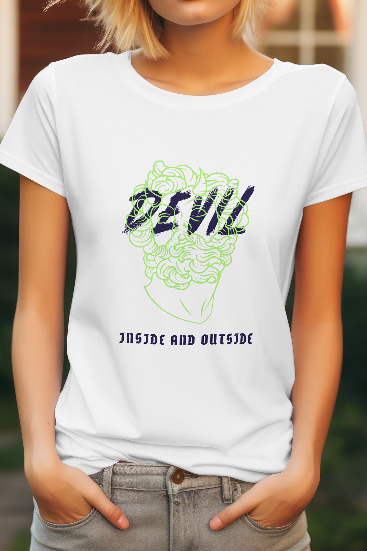 Unisex Devil Inside Graphic Printed Round Neck Cotton T Shirt