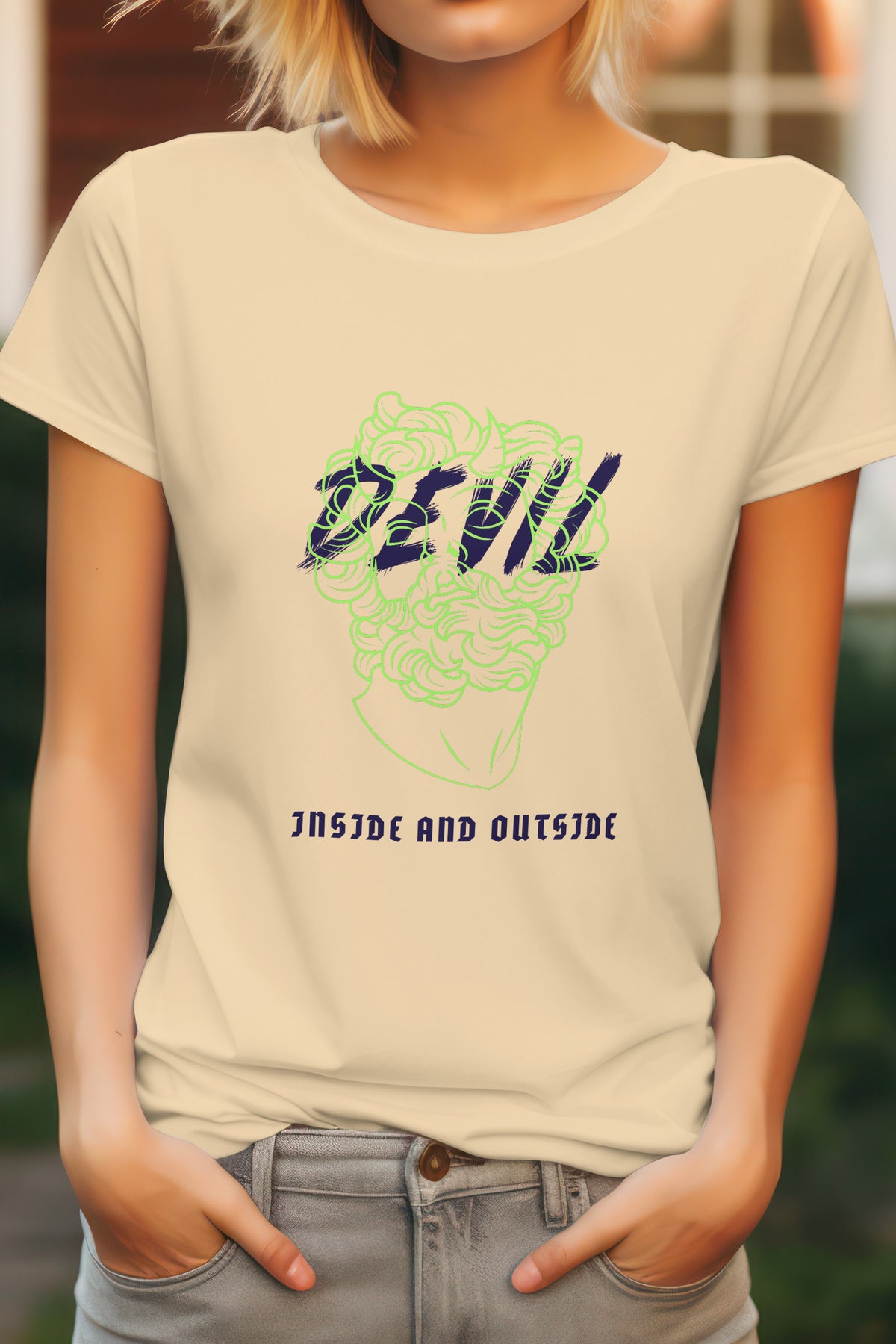 Unisex Devil Inside Graphic Printed Round Neck Cotton T Shirt