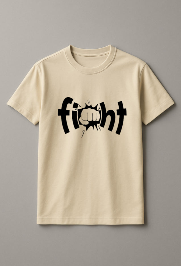Unisex Fight Text Graphic Printed Round Neck Cotton T Shirt