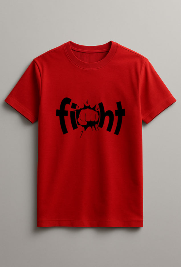 Unisex Fight Text Graphic Printed Round Neck Cotton T Shirt