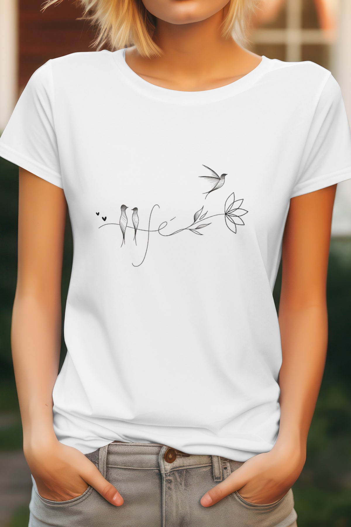 Women's Bird Life Graphic Tee Cotton Round Neck