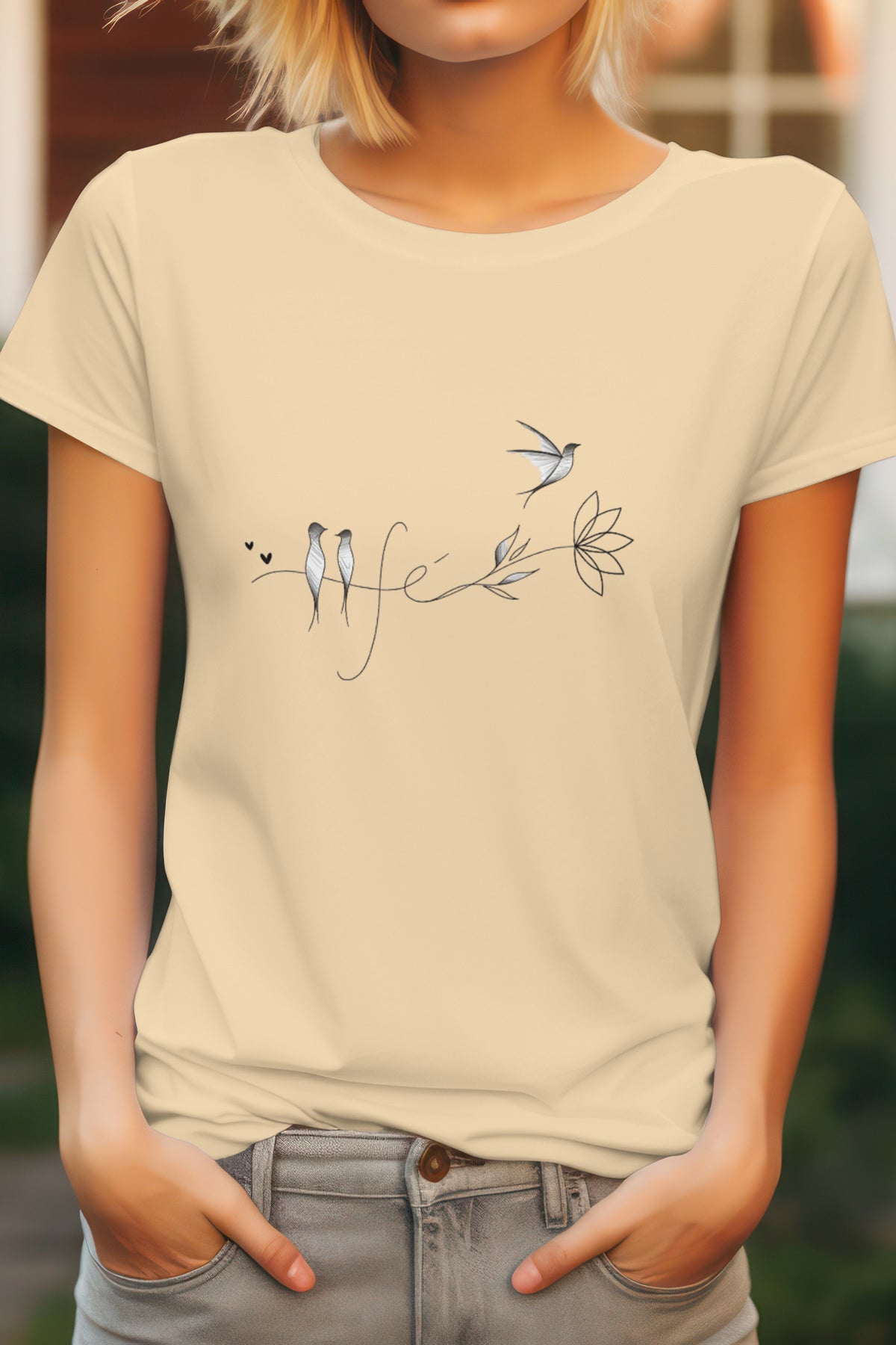 Women's Bird Life Graphic Tee Cotton Round Neck