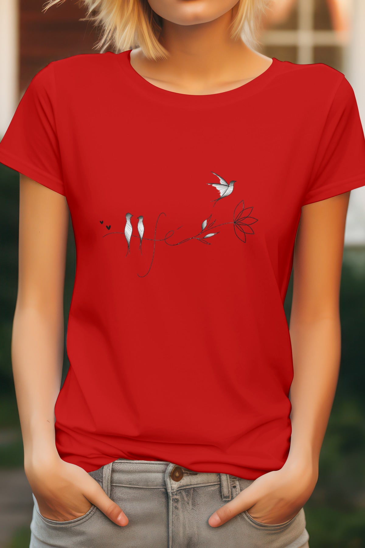 Women's Bird Life Graphic Tee Cotton Round Neck