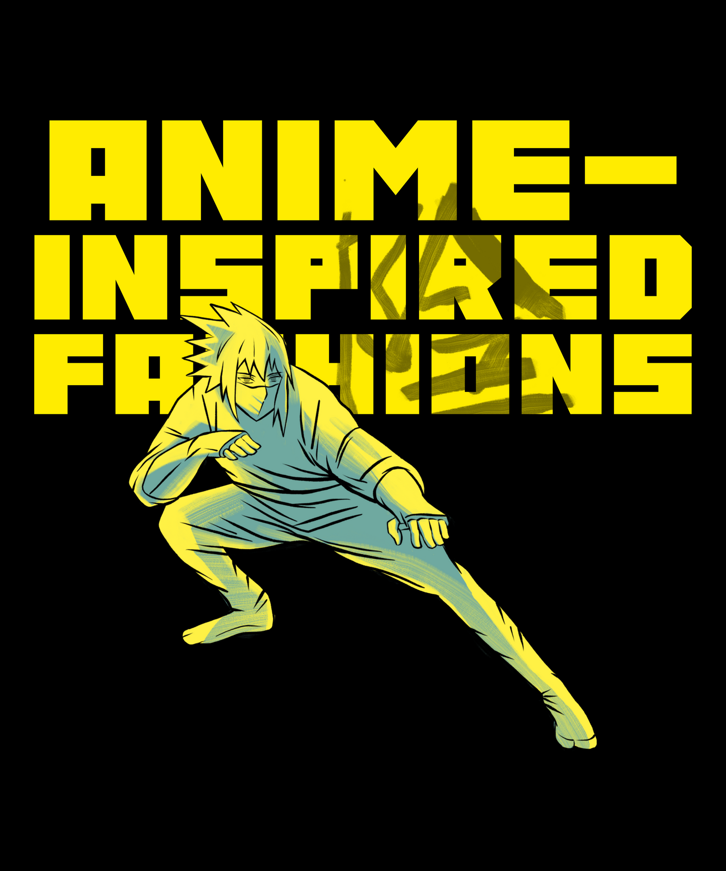 FOMO Fashions Anime Guy T Shirt back view on white canvas tee show plain back panel