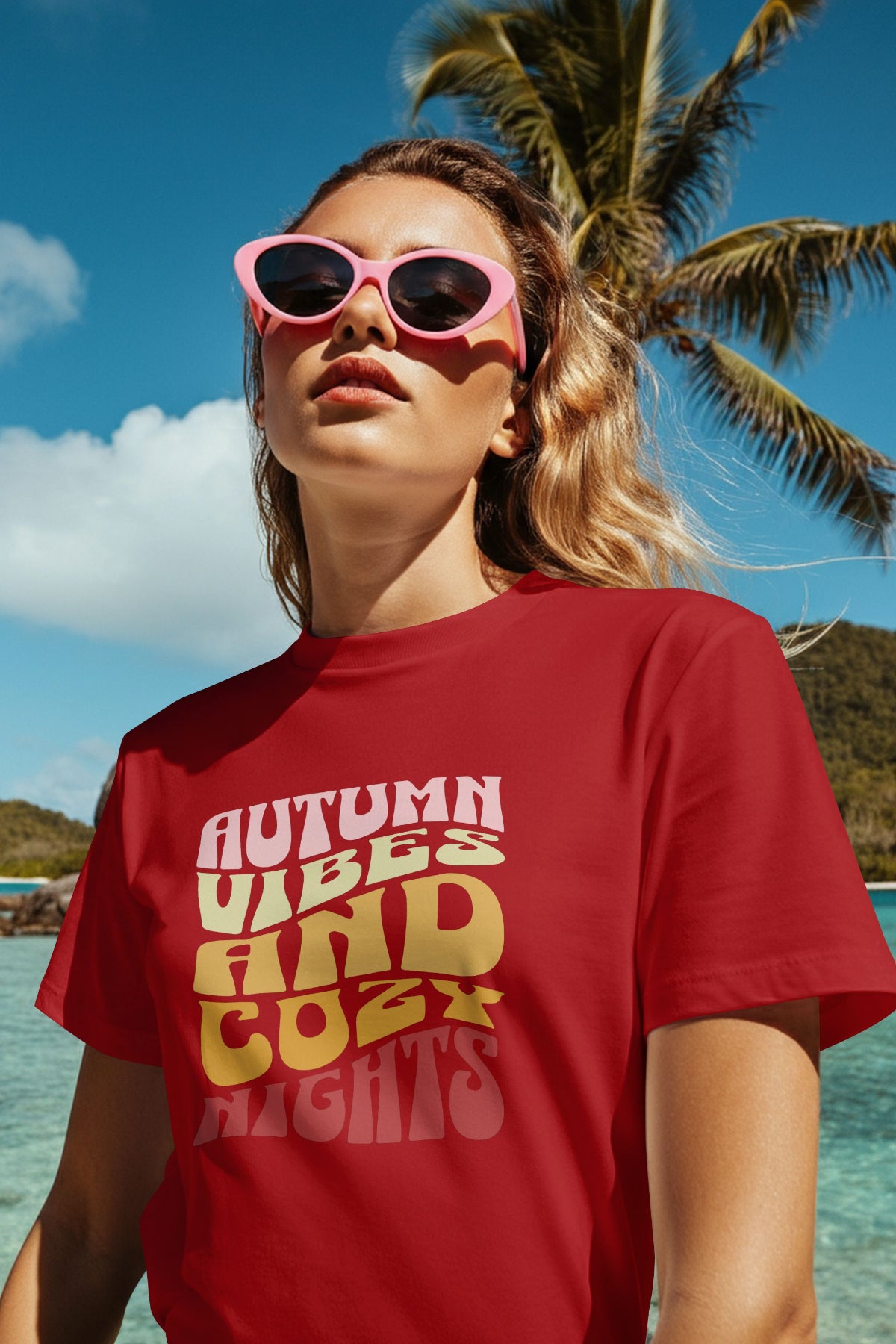 Autumn Vibes And Cozy Nights Graphic Tee Round Neck Cotton