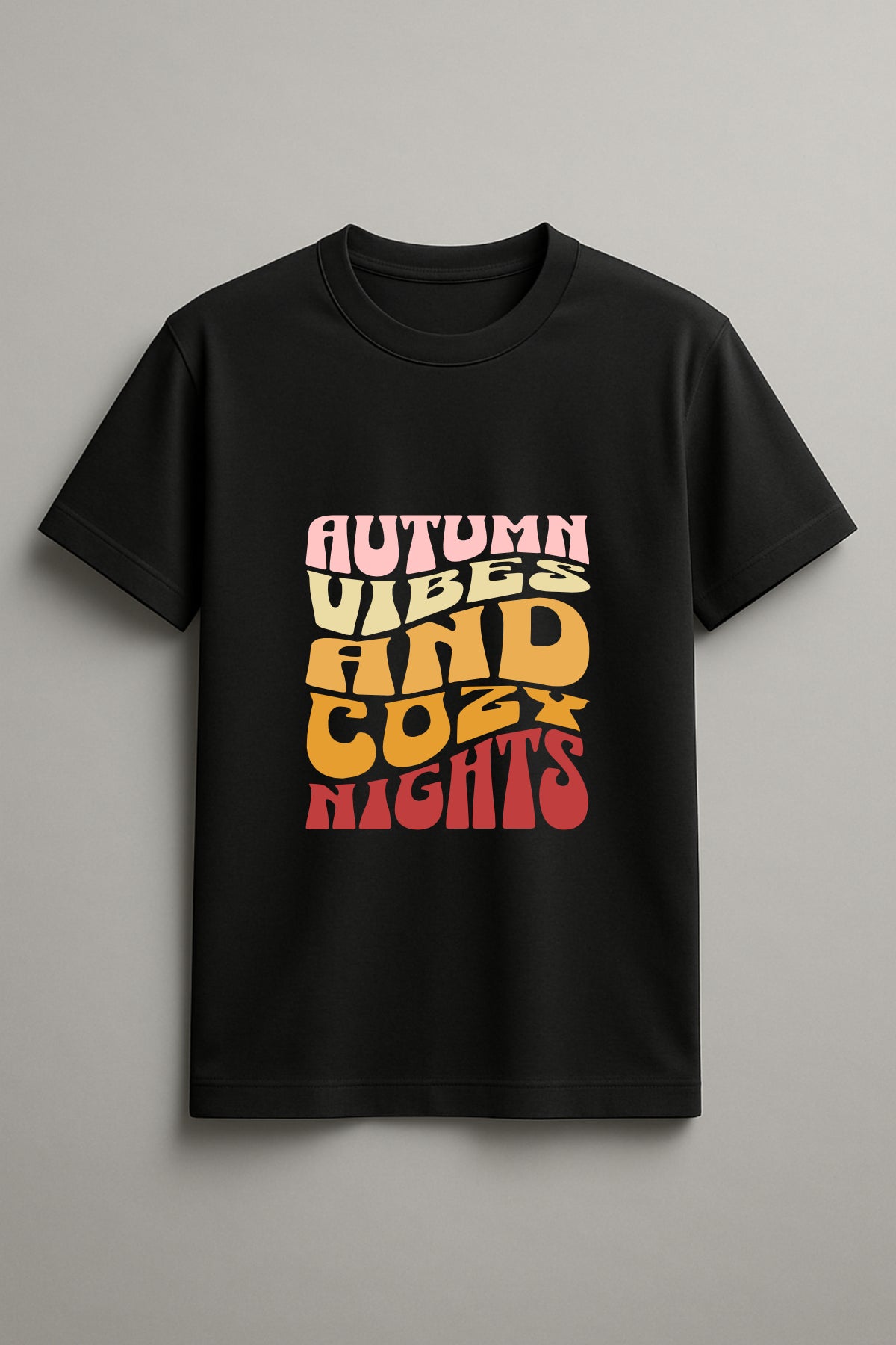 Autumn Vibes And Cozy Nights Graphic Tee Round Neck Cotton