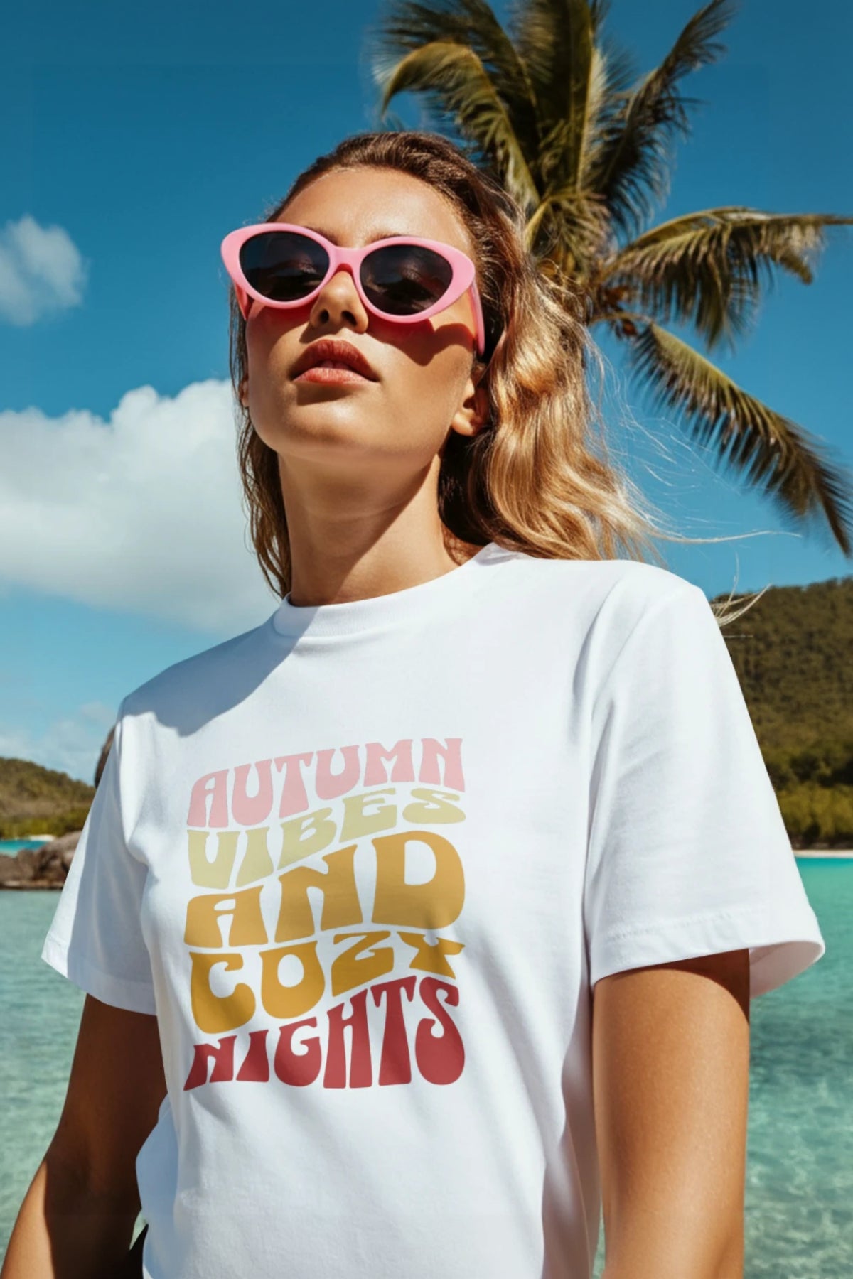 Autumn Vibes And Cozy Nights Graphic Tee Round Neck Cotton