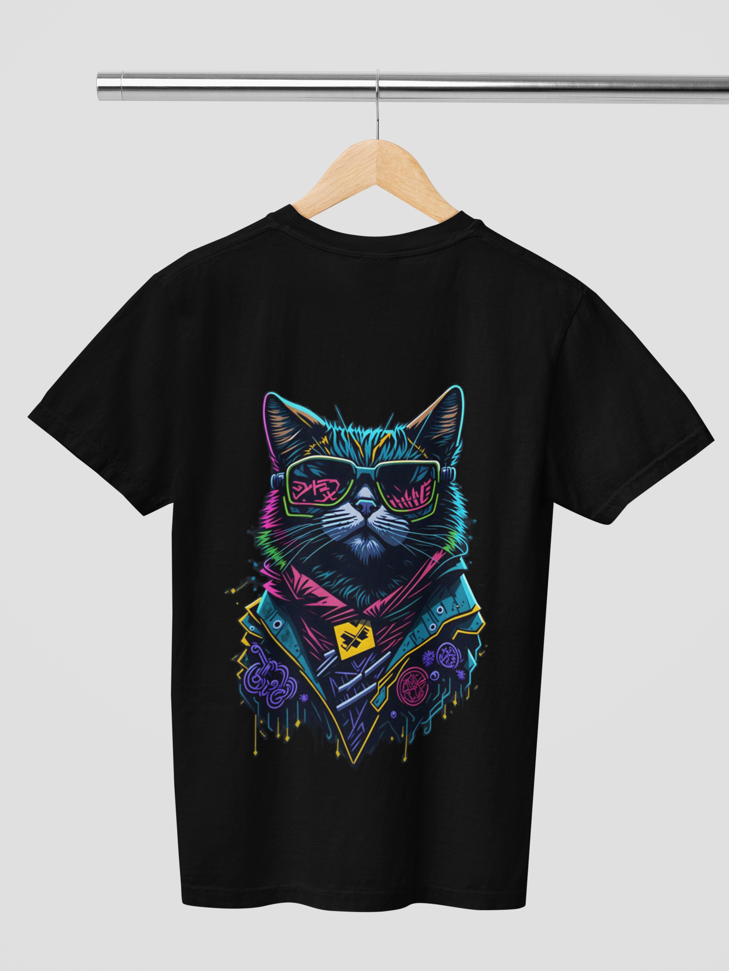 Unisex Graffiti Cat Graphic Printed Round Neck Cotton T Shirt