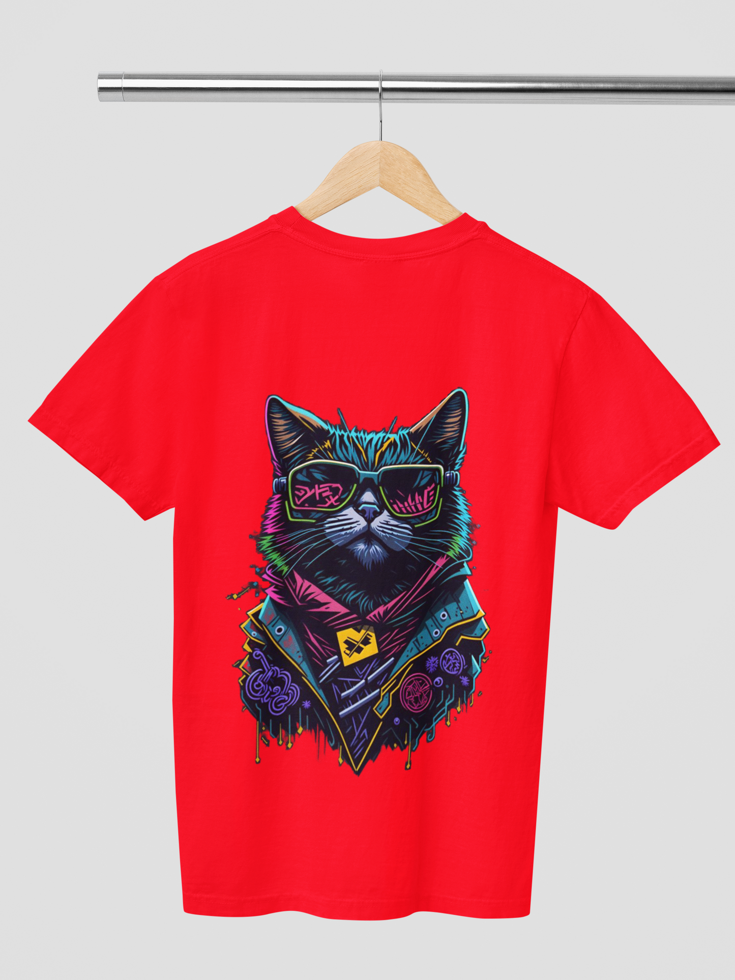 Unisex Graffiti Cat Graphic Printed Round Neck Cotton T Shirt