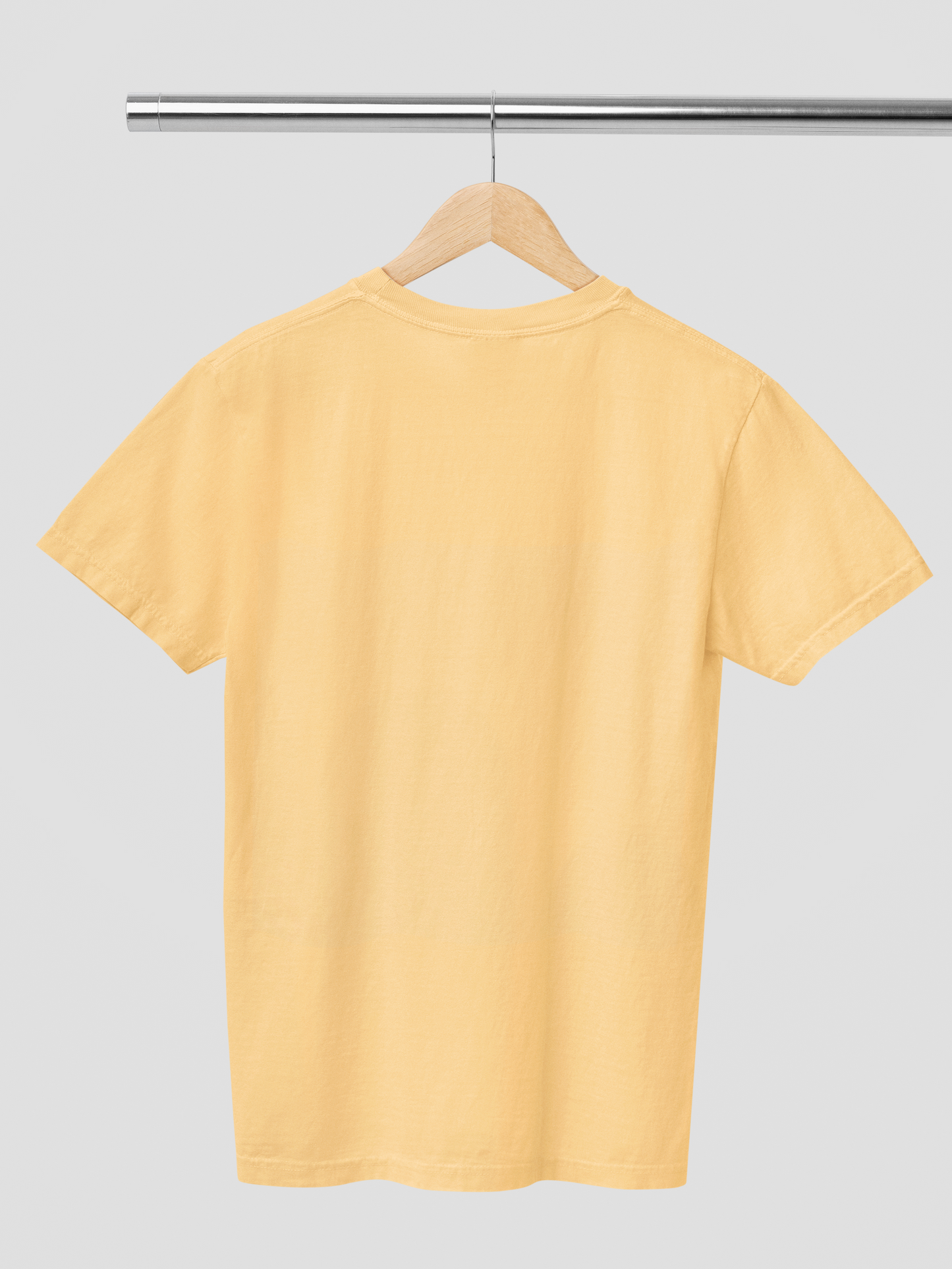 FOMO Fashions plain beige T-shirt back template on blank background