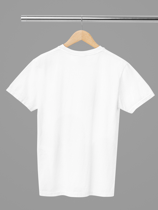 FOMO Fashions plain white T-shirt back template on blank background