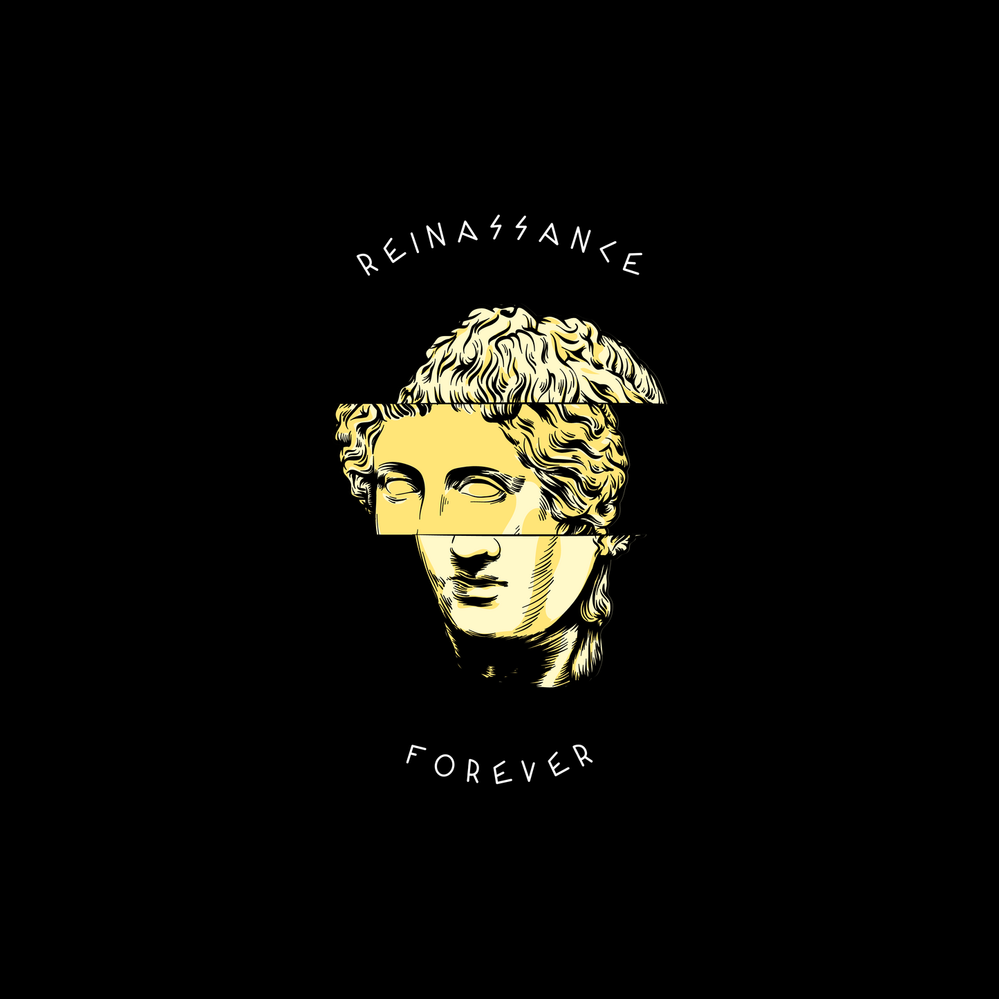 FOMO Fashions Renaissance T Shirt graphic of sliced classical sculpture with modern edit style