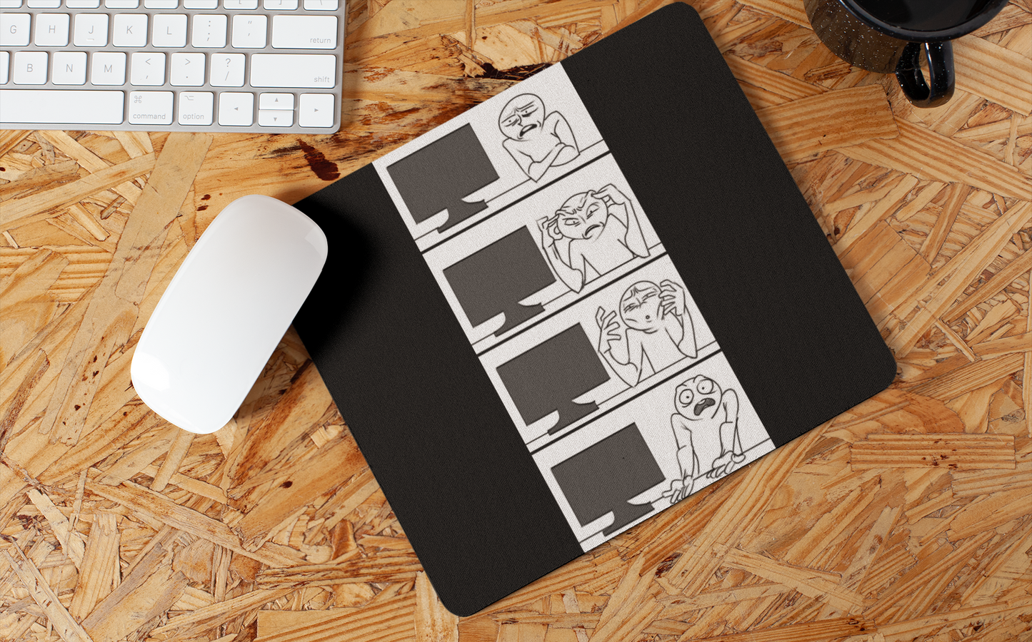 FOMO Fashions computer guy mouse pad with retro nerd illustration