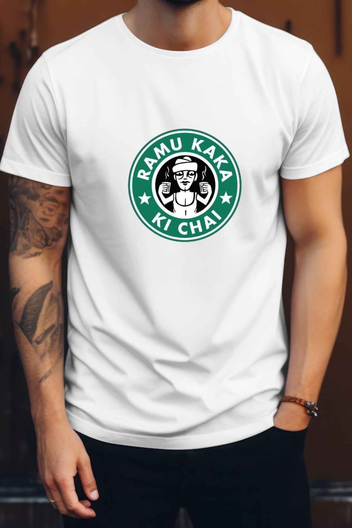 Unisex Ramu kaka ki chai Graphic Printed Round Neck Cotton T Shirt