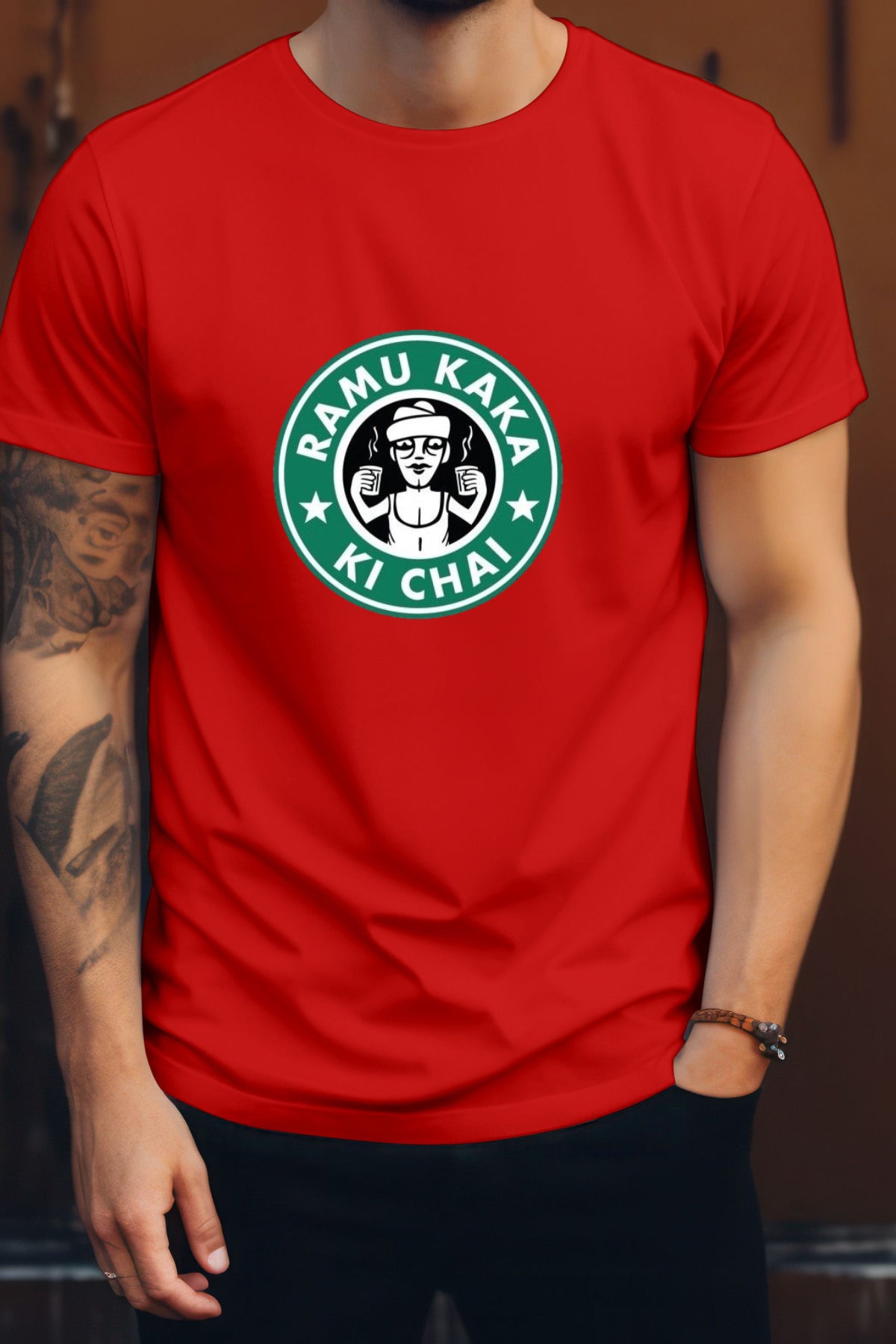 Unisex Ramu kaka ki chai Graphic Printed Round Neck Cotton T Shirt