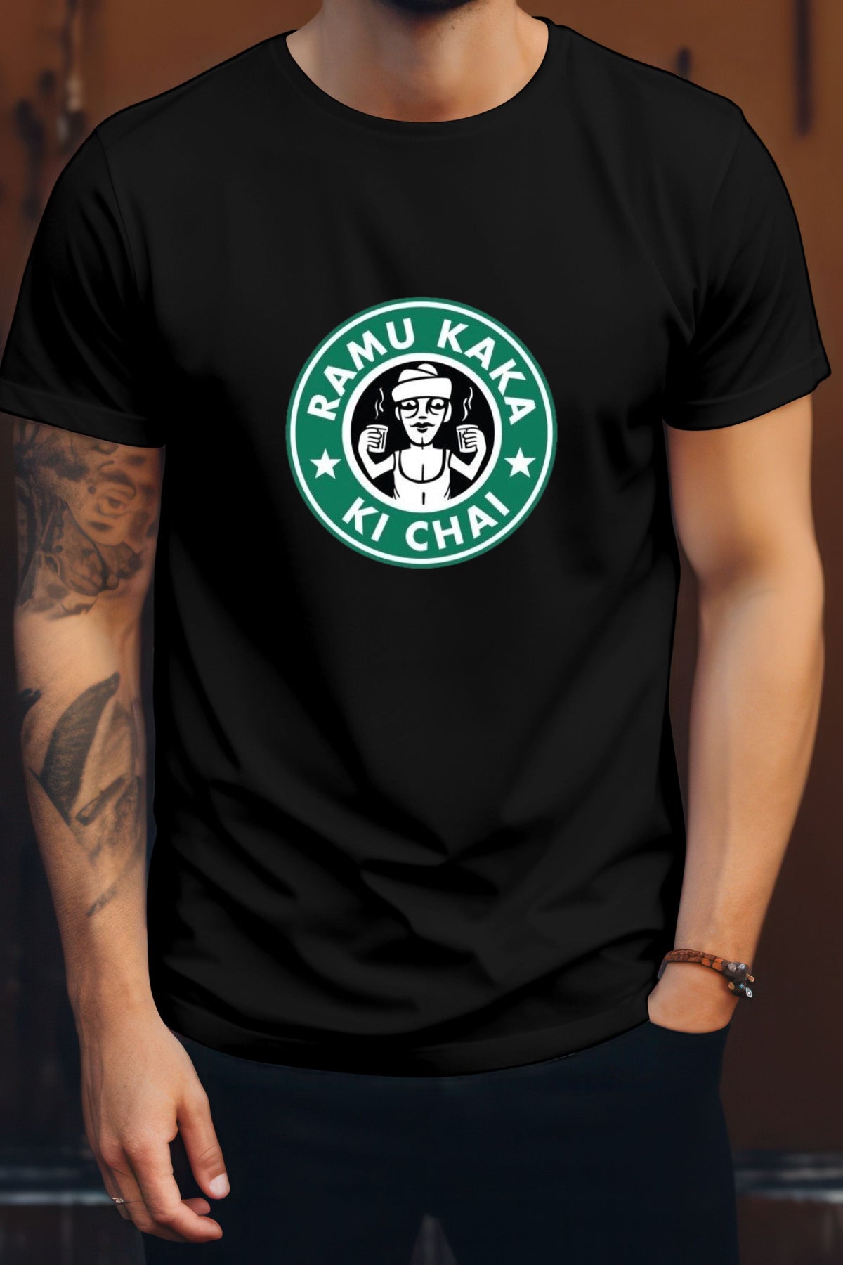 Unisex Ramu kaka ki chai Graphic Printed Round Neck Cotton T Shirt