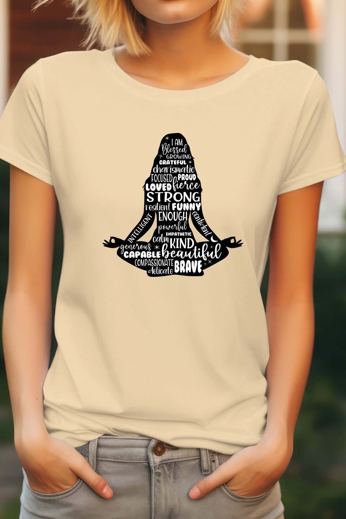 Women's Meditating Graphic Tee Relaxed Fit Cotton
