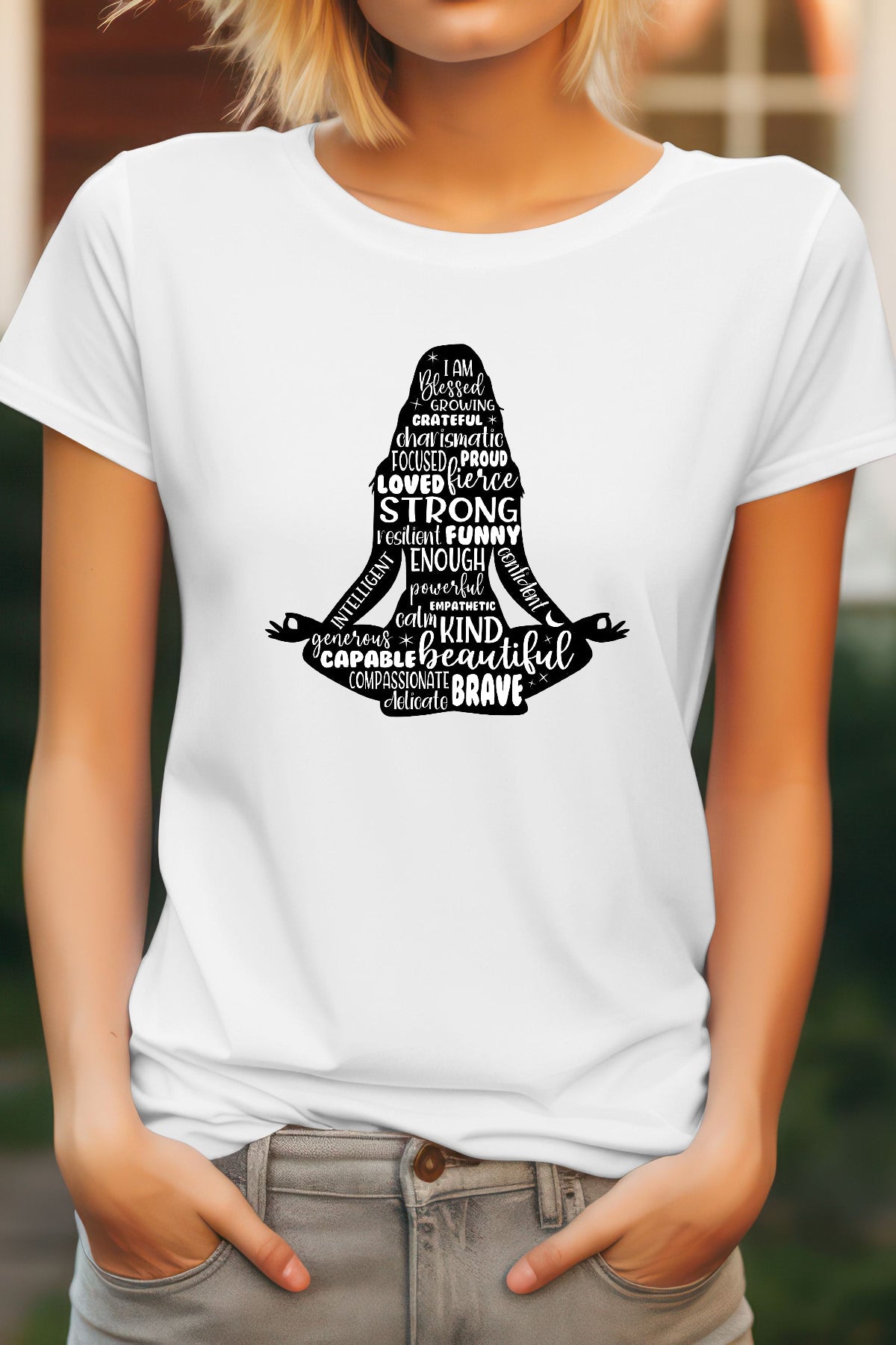 Women's Meditating Graphic Tee Relaxed Fit Cotton