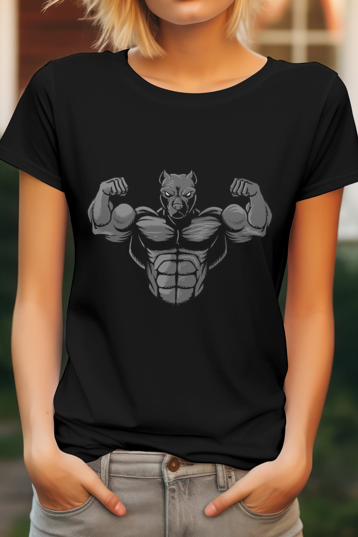 Unisex Strong pitbull Graphic Printed Round Neck Cotton T Shirt