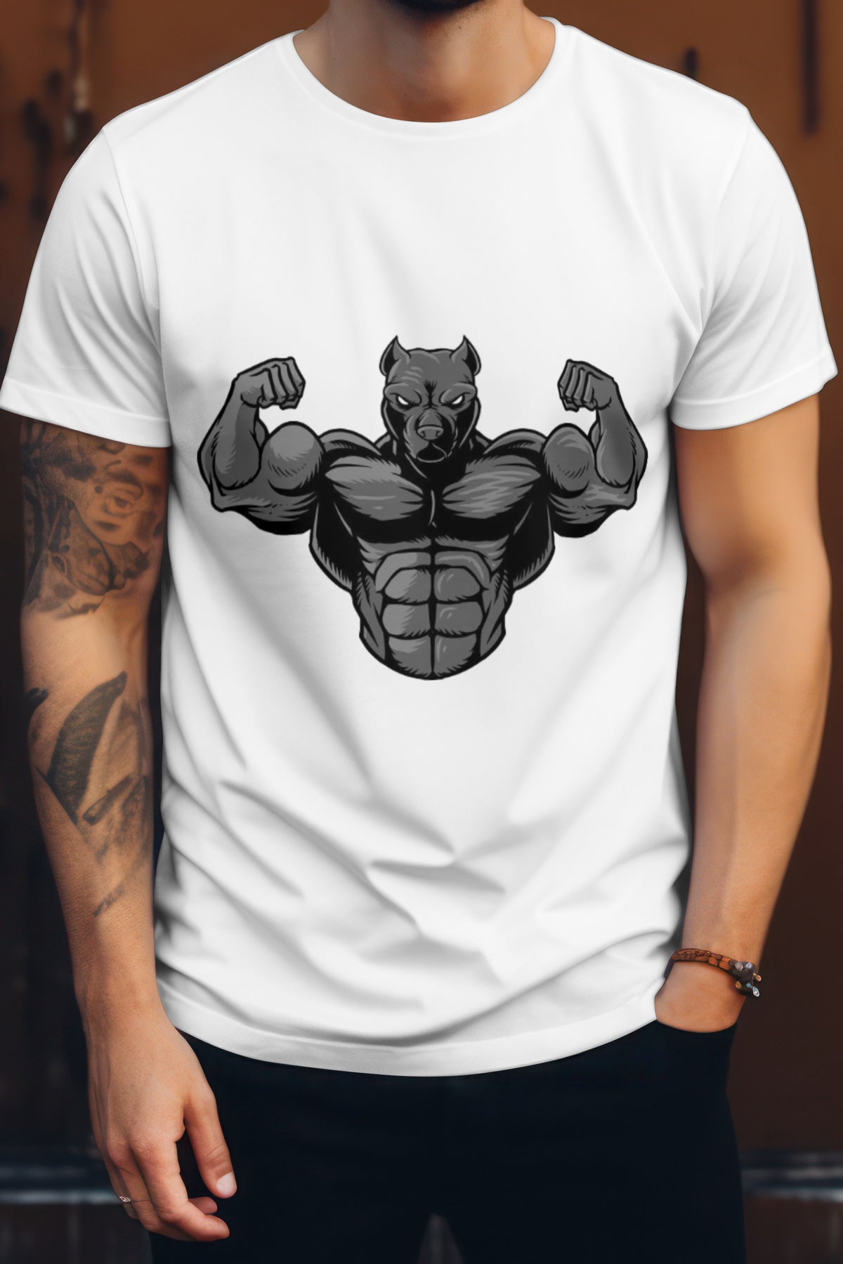 Unisex Strong pitbull Graphic Printed Round Neck Cotton T Shirt