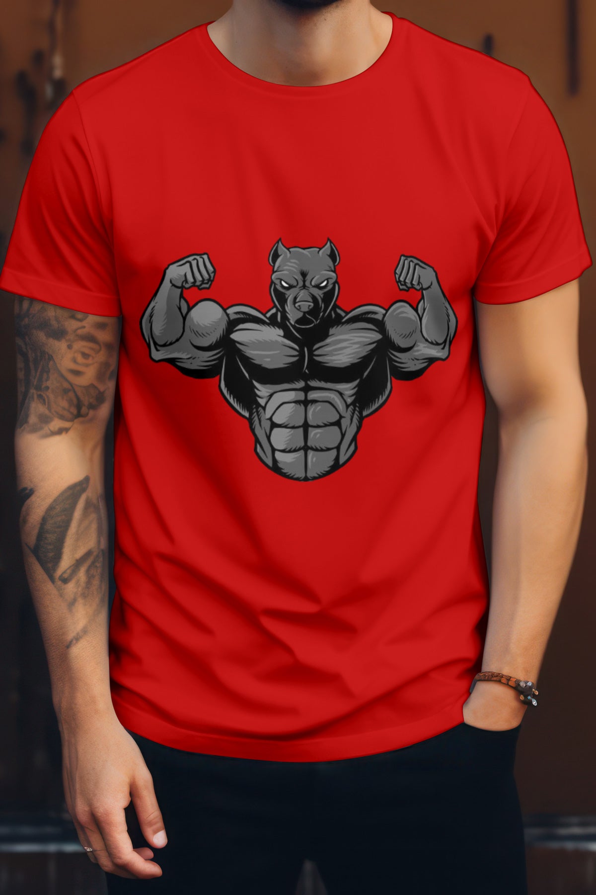 Unisex Strong pitbull Graphic Printed Round Neck Cotton T Shirt