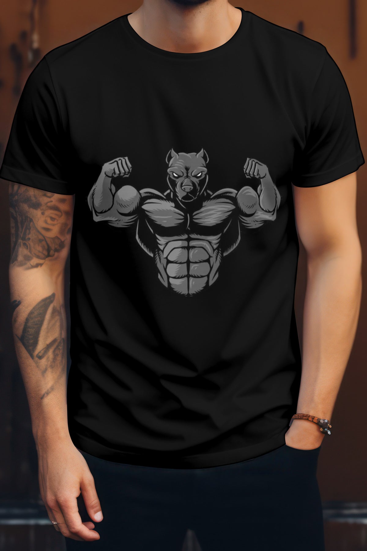 Unisex Strong pitbull Graphic Printed Round Neck Cotton T Shirt