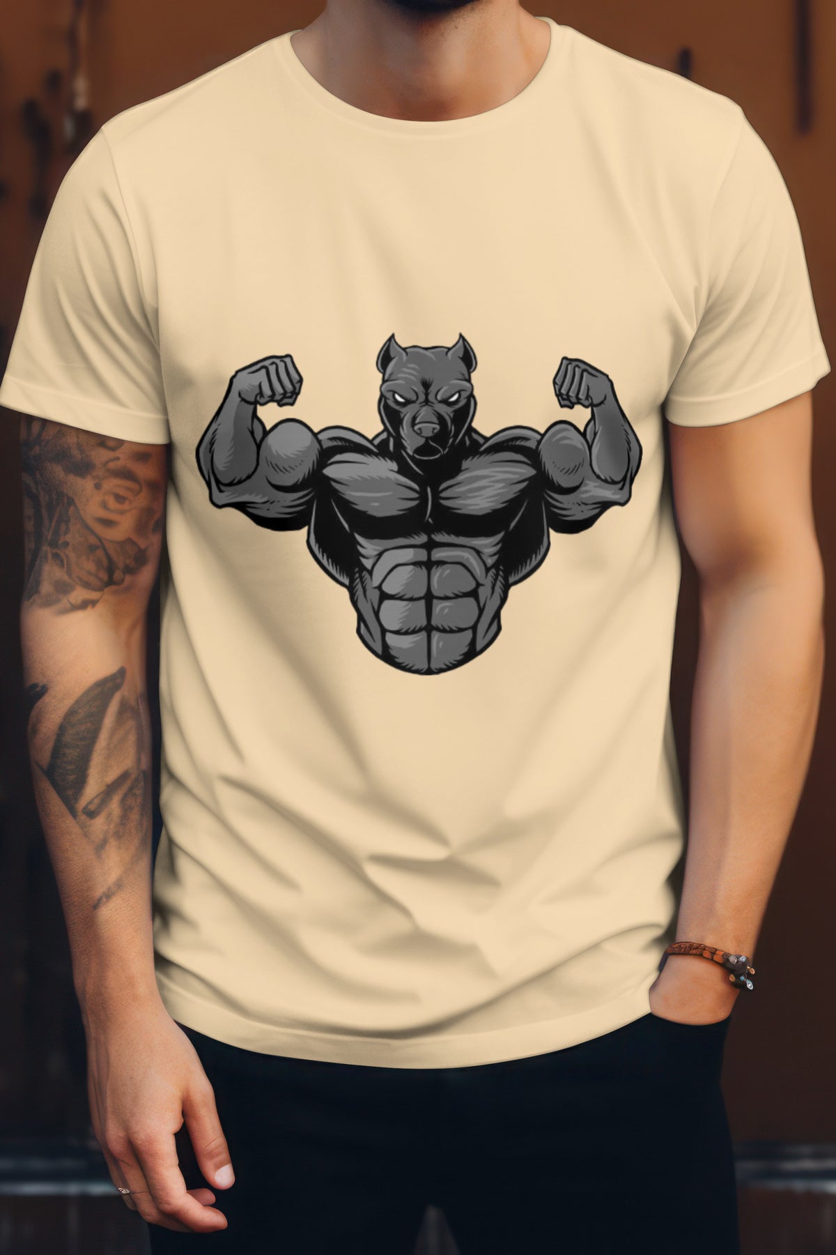 Unisex Strong pitbull Graphic Printed Round Neck Cotton T Shirt