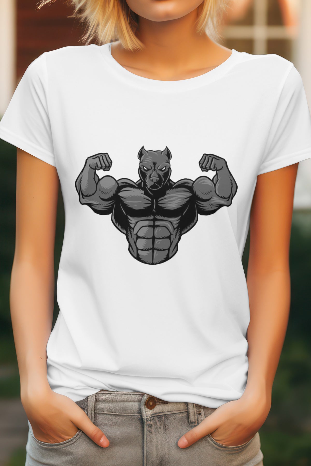 Unisex Strong pitbull Graphic Printed Round Neck Cotton T Shirt