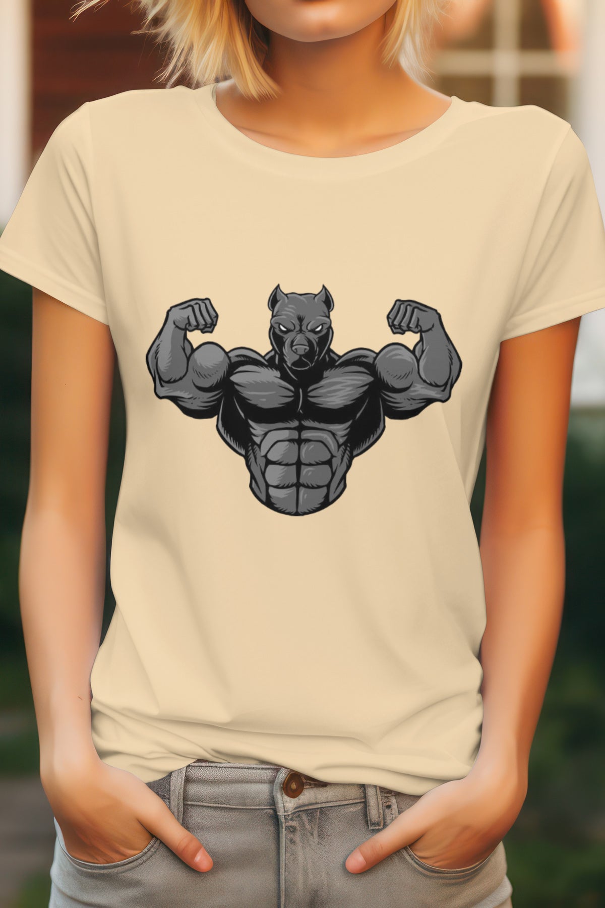 Unisex Strong pitbull Graphic Printed Round Neck Cotton T Shirt