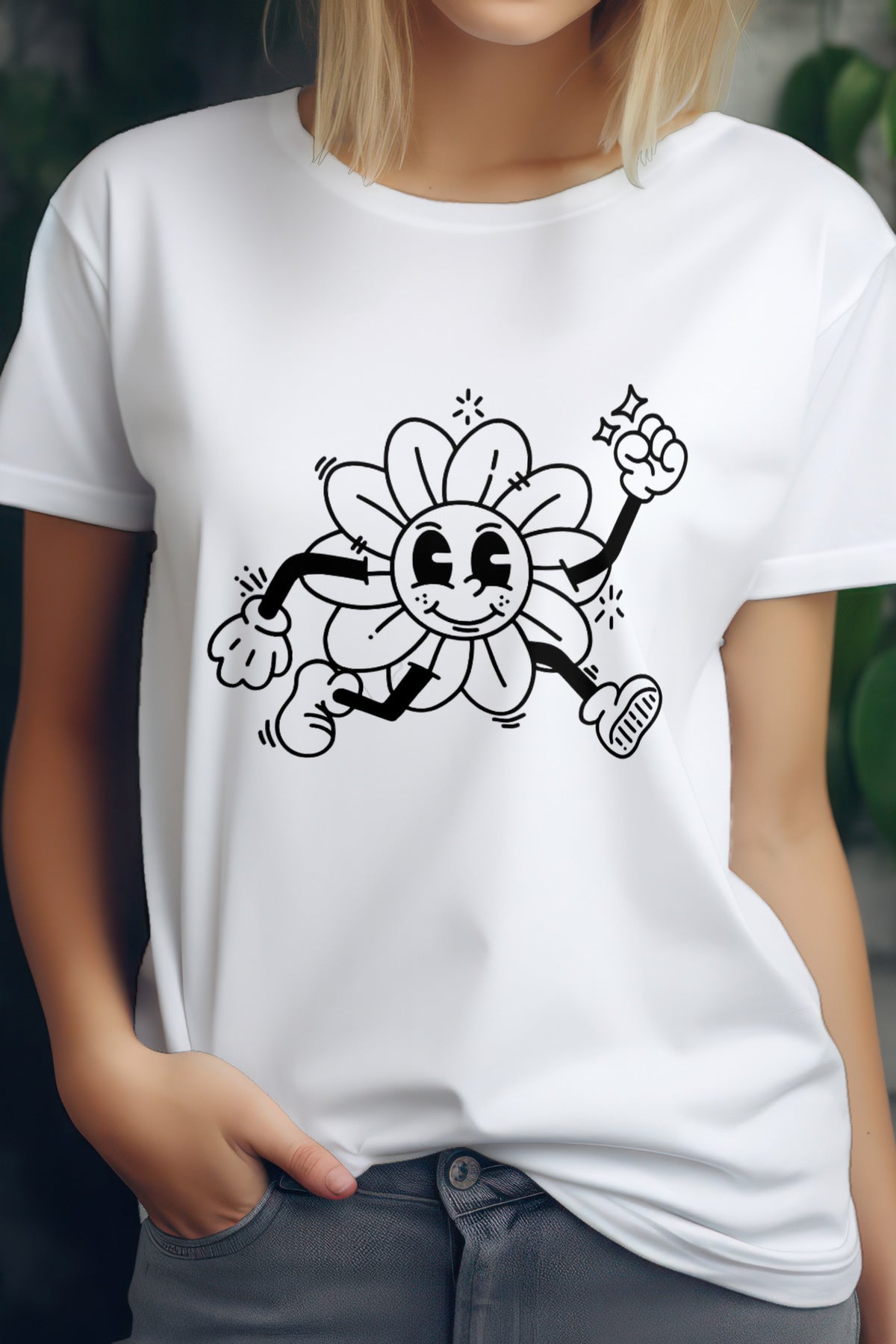 Women's Running Flower Graphic Tee Round Neck Cotton