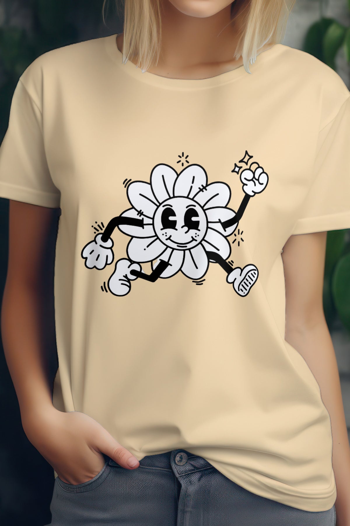 Women's Running Flower Graphic Tee Round Neck Cotton