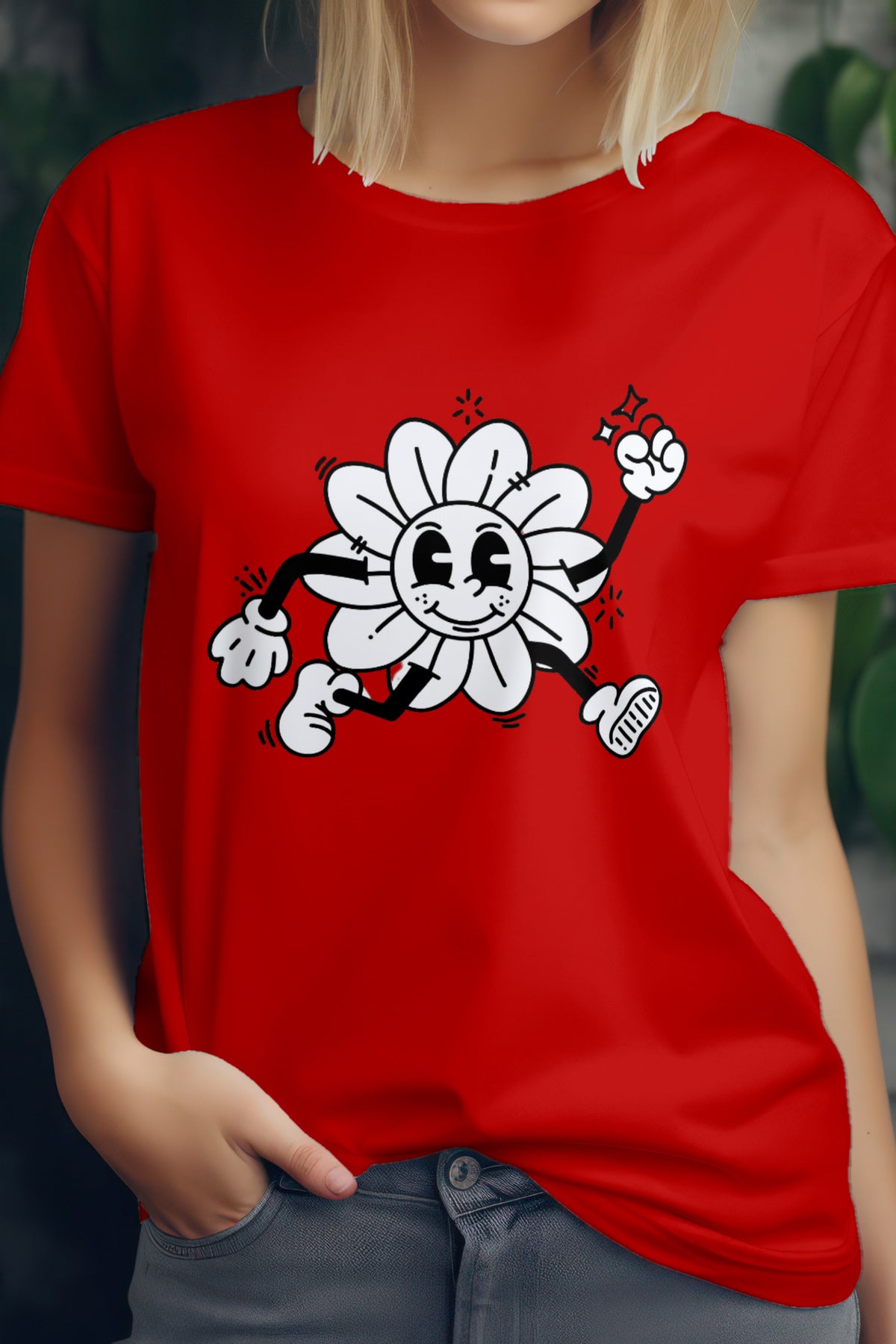 Women's Running Flower Graphic Tee Round Neck Cotton