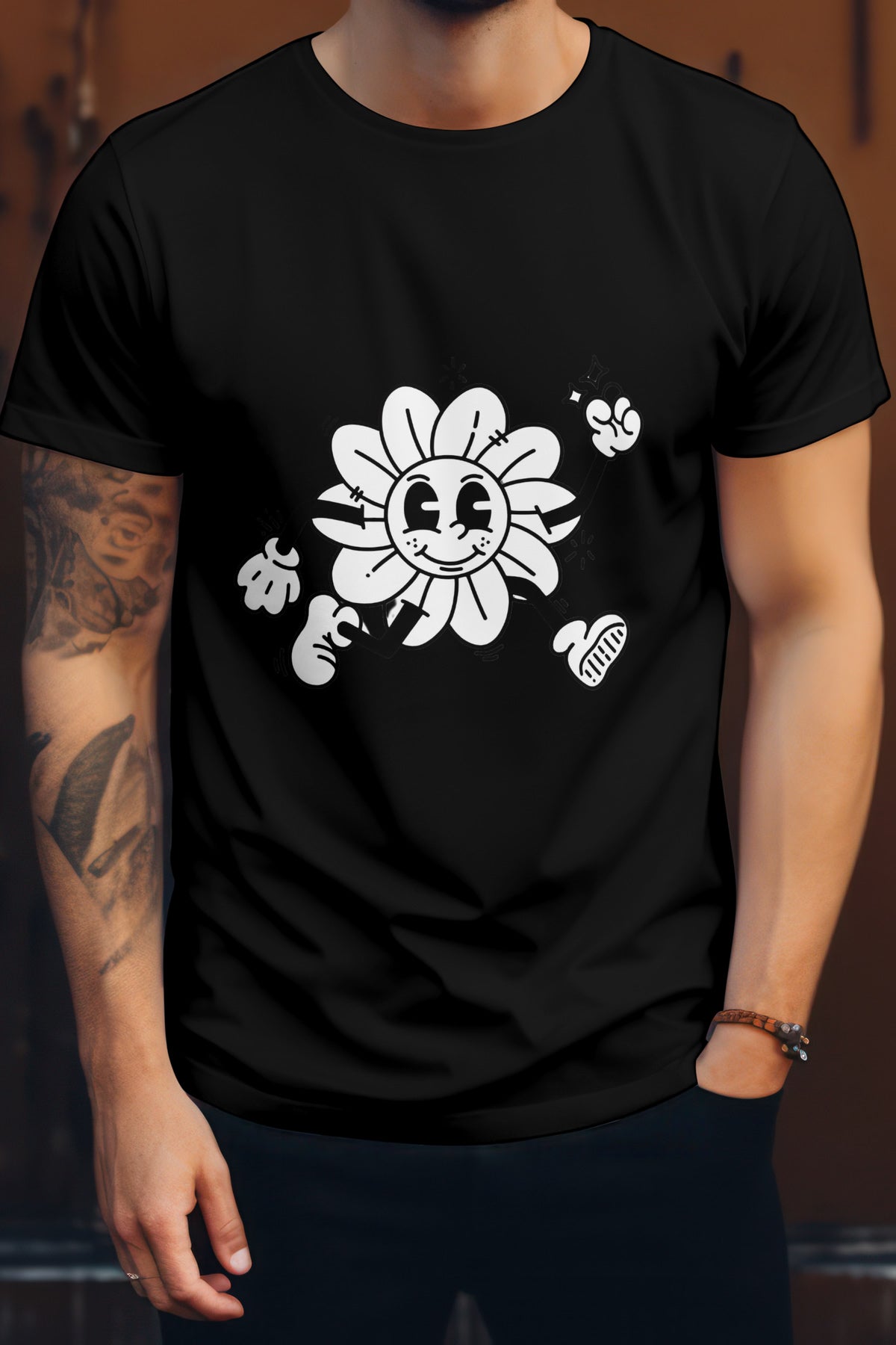 Women's Running Flower Graphic Tee Round Neck Cotton
