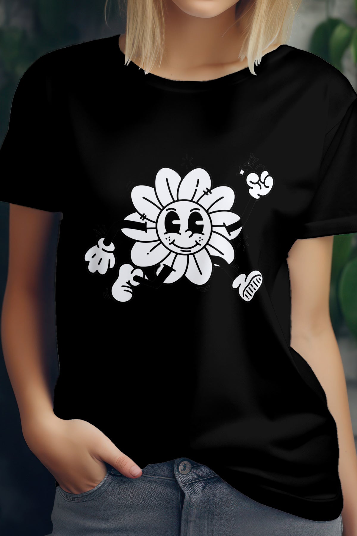 Women's Running Flower Graphic Tee Round Neck Cotton