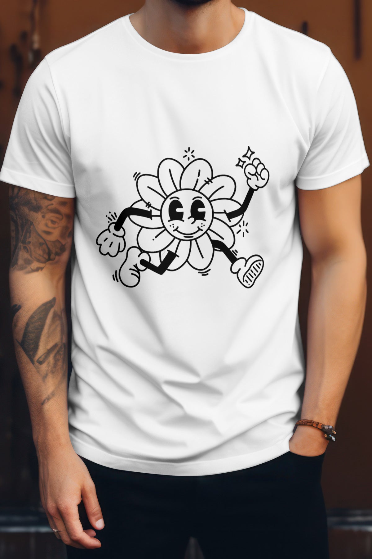 Women's Running Flower Graphic Tee Round Neck Cotton