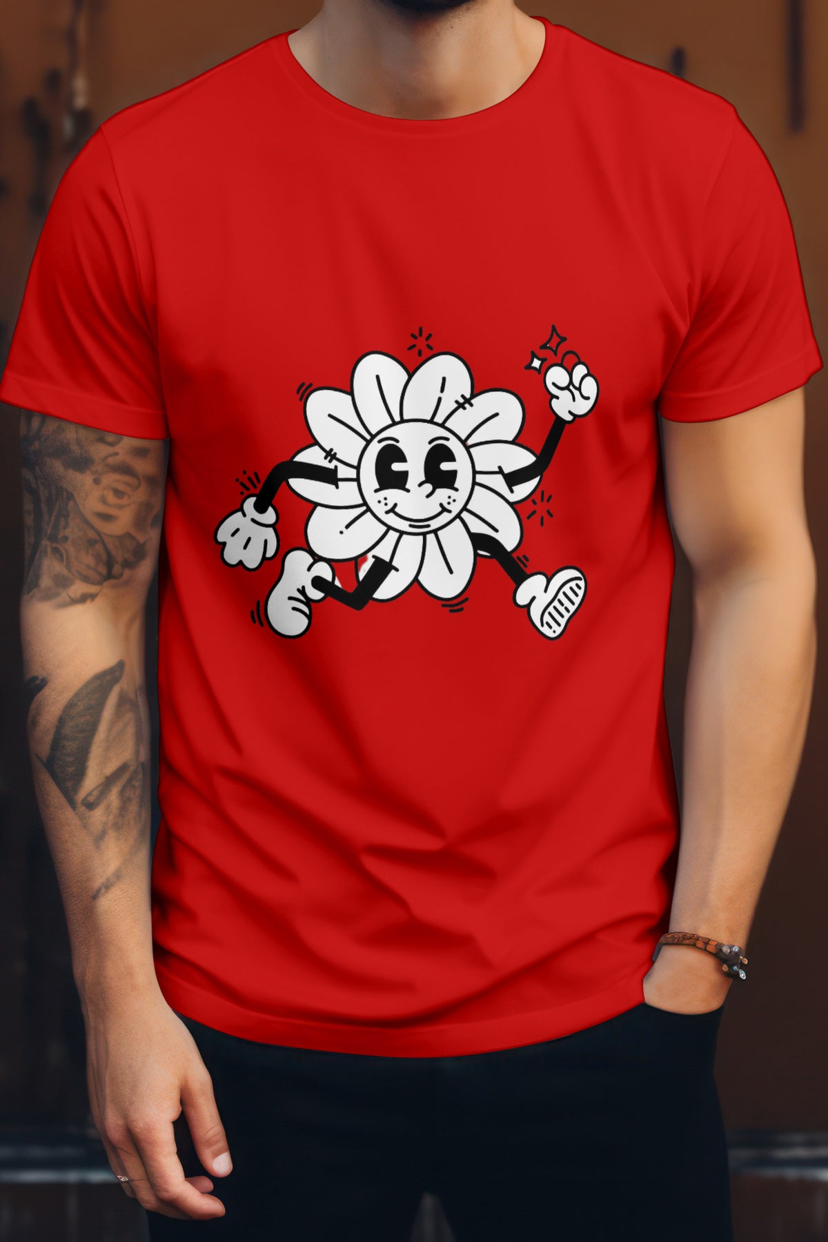 Women's Running Flower Graphic Tee Round Neck Cotton
