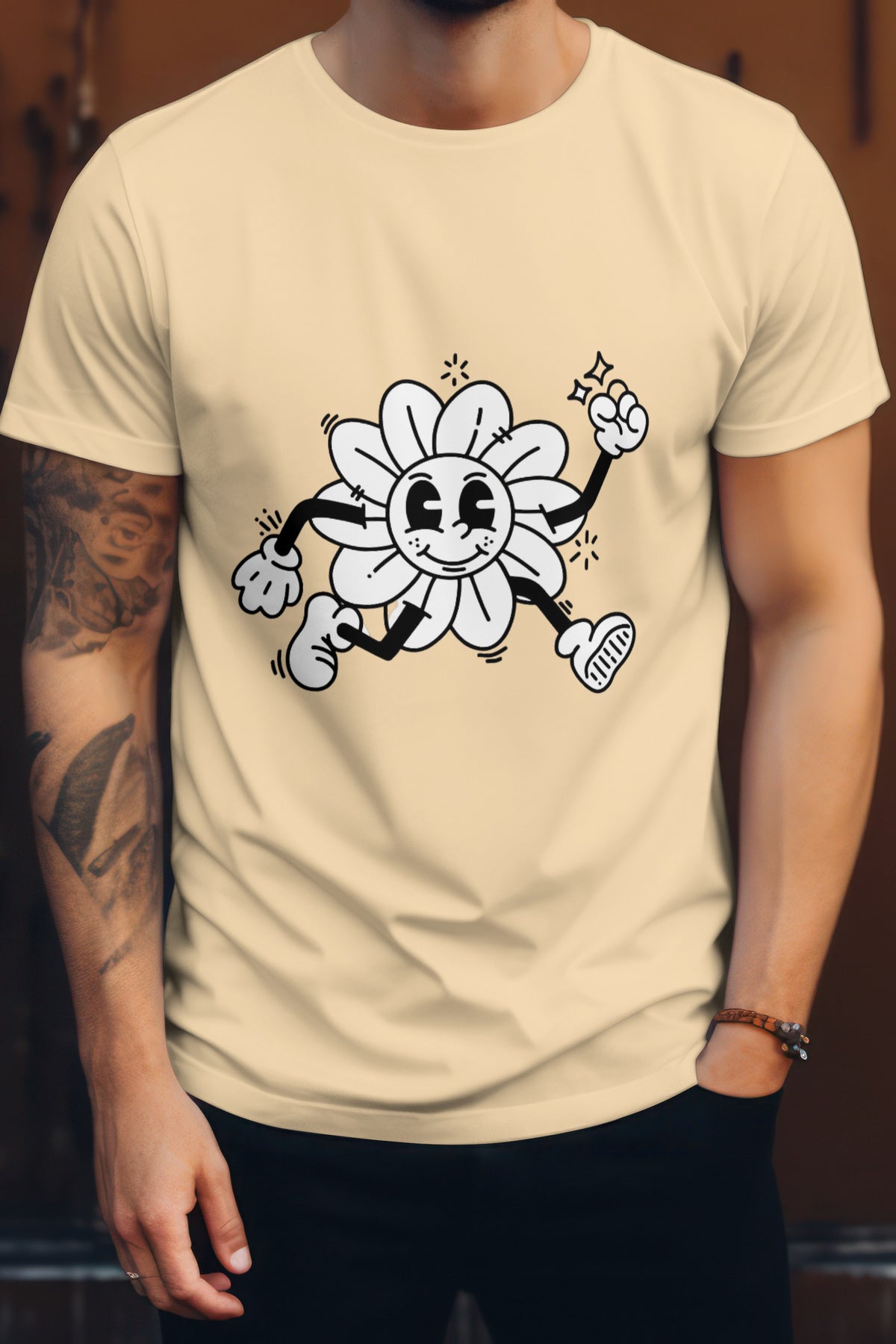Women's Running Flower Graphic Tee Round Neck Cotton
