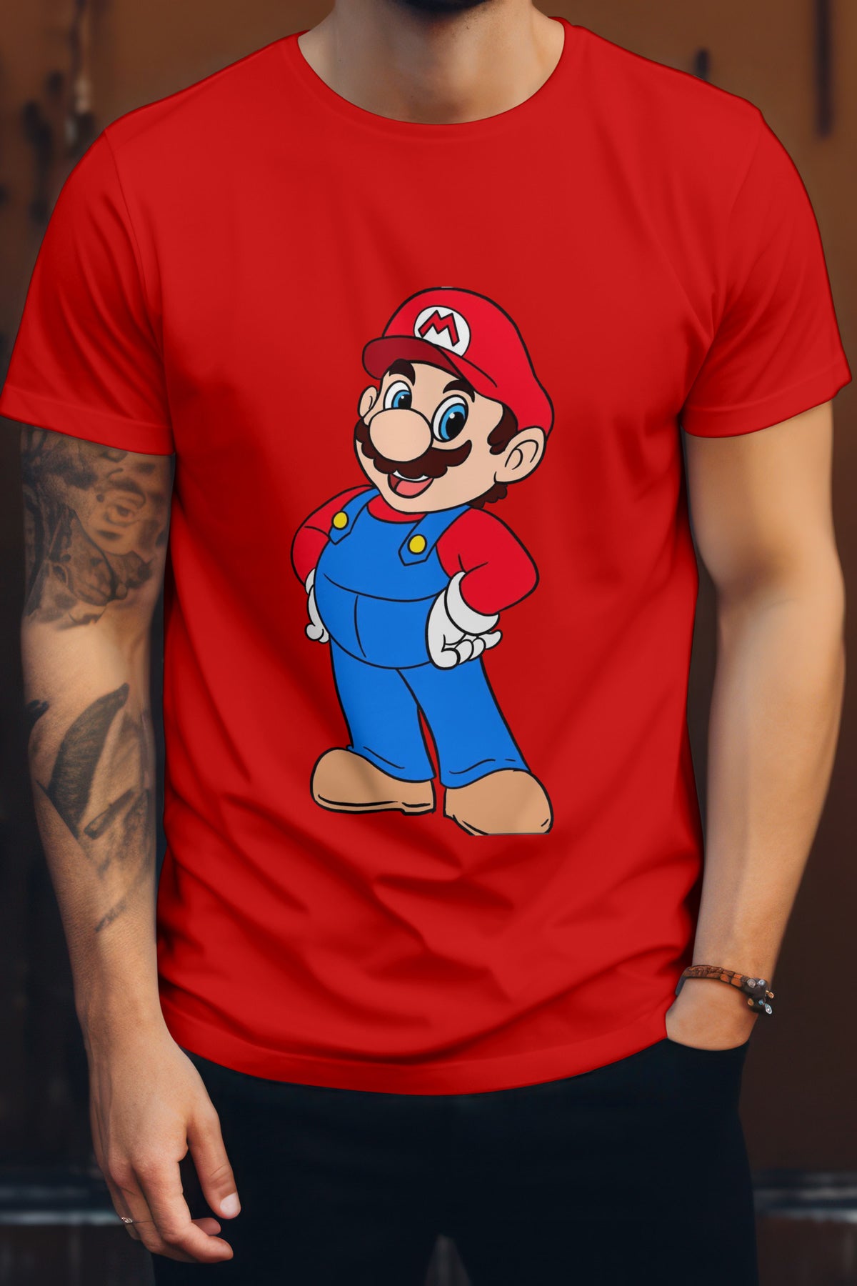 Unisex Classic Mario Graphic Printed Round Neck Cotton T Shirt