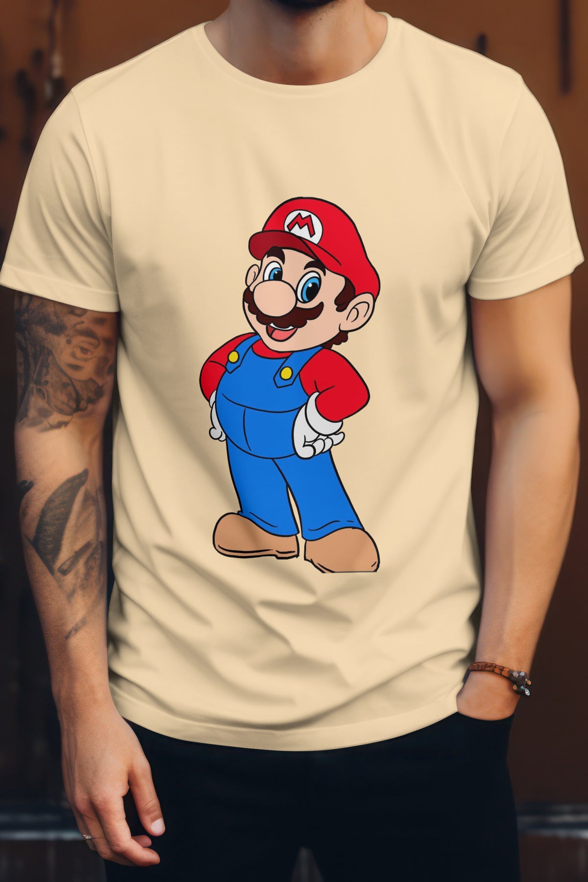 Unisex Classic Mario Graphic Printed Round Neck Cotton T Shirt