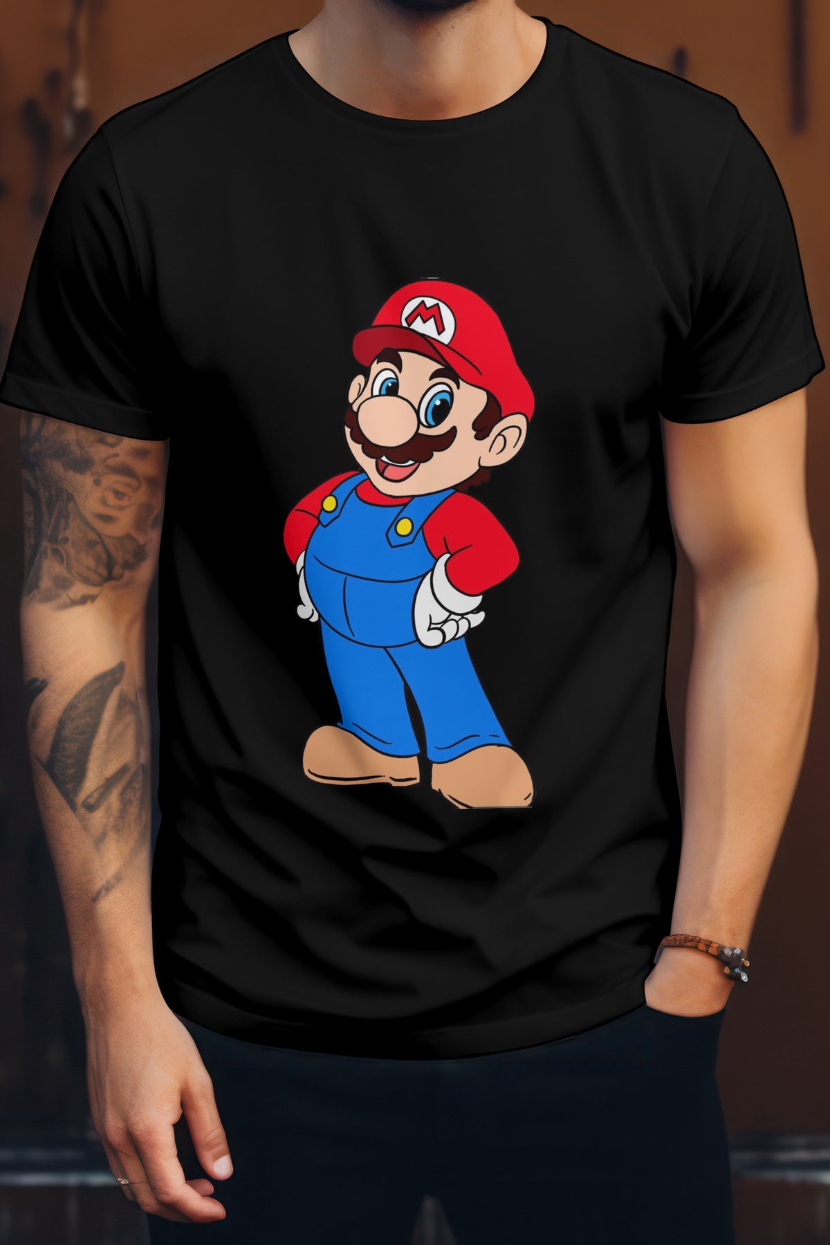 Unisex Classic Mario Graphic Printed Round Neck Cotton T Shirt
