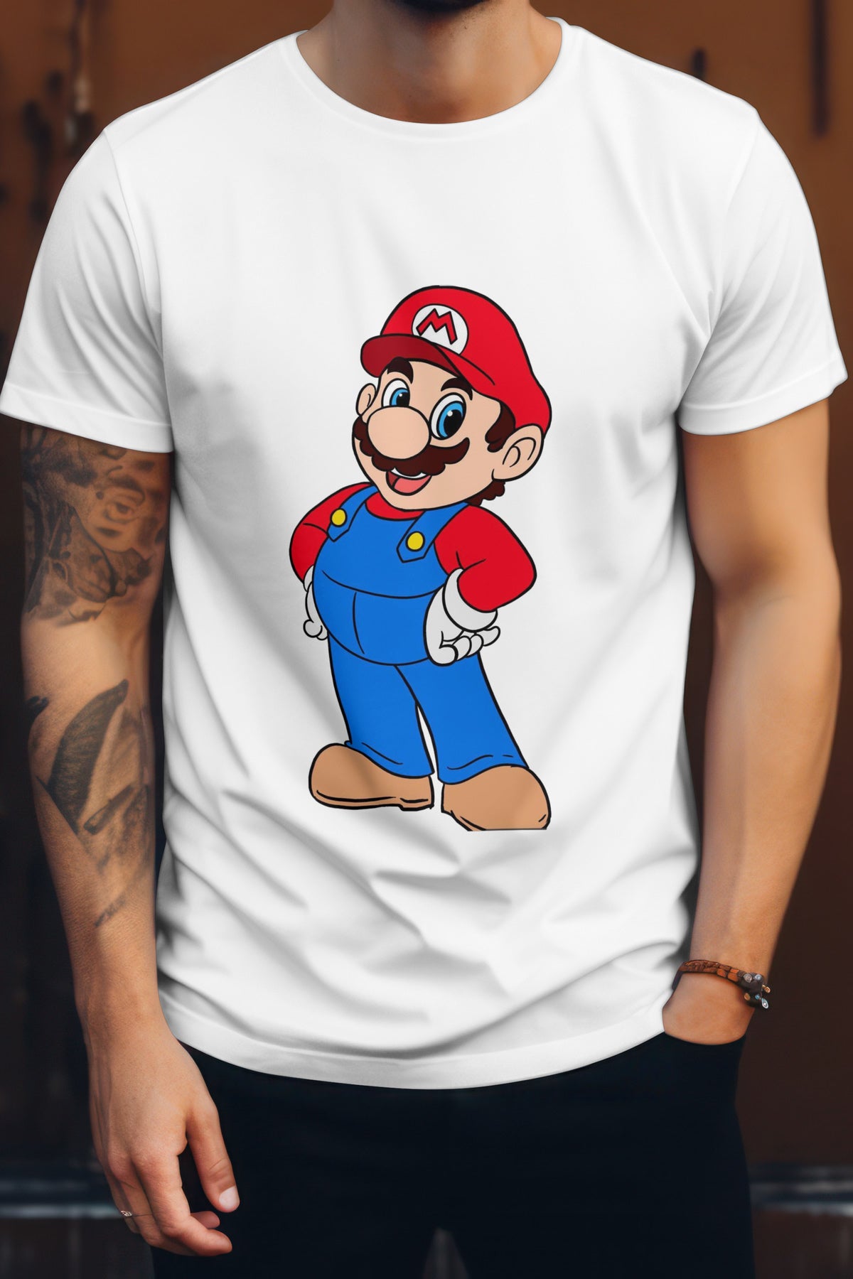 Unisex Classic Mario Graphic Printed Round Neck Cotton T Shirt