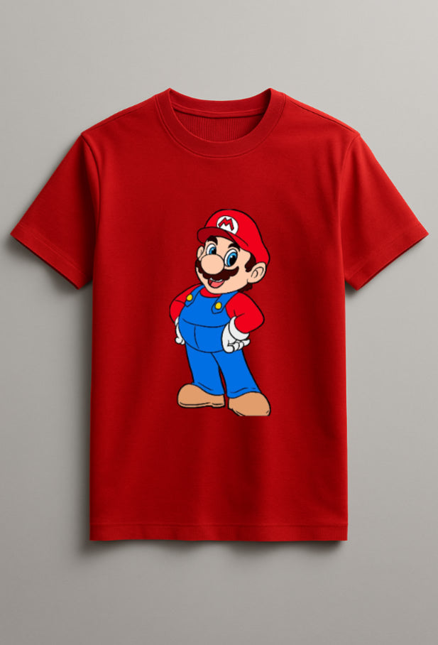 Unisex Classic Mario Graphic Printed Round Neck Cotton T Shirt