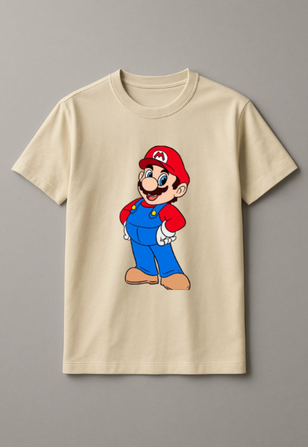 Unisex Classic Mario Graphic Printed Round Neck Cotton T Shirt