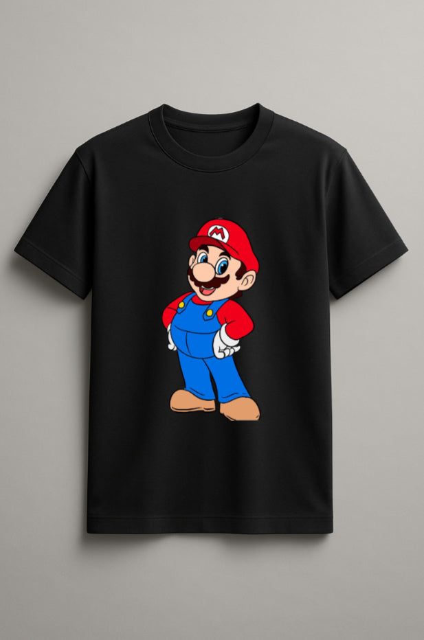 Unisex Classic Mario Graphic Printed Round Neck Cotton T Shirt