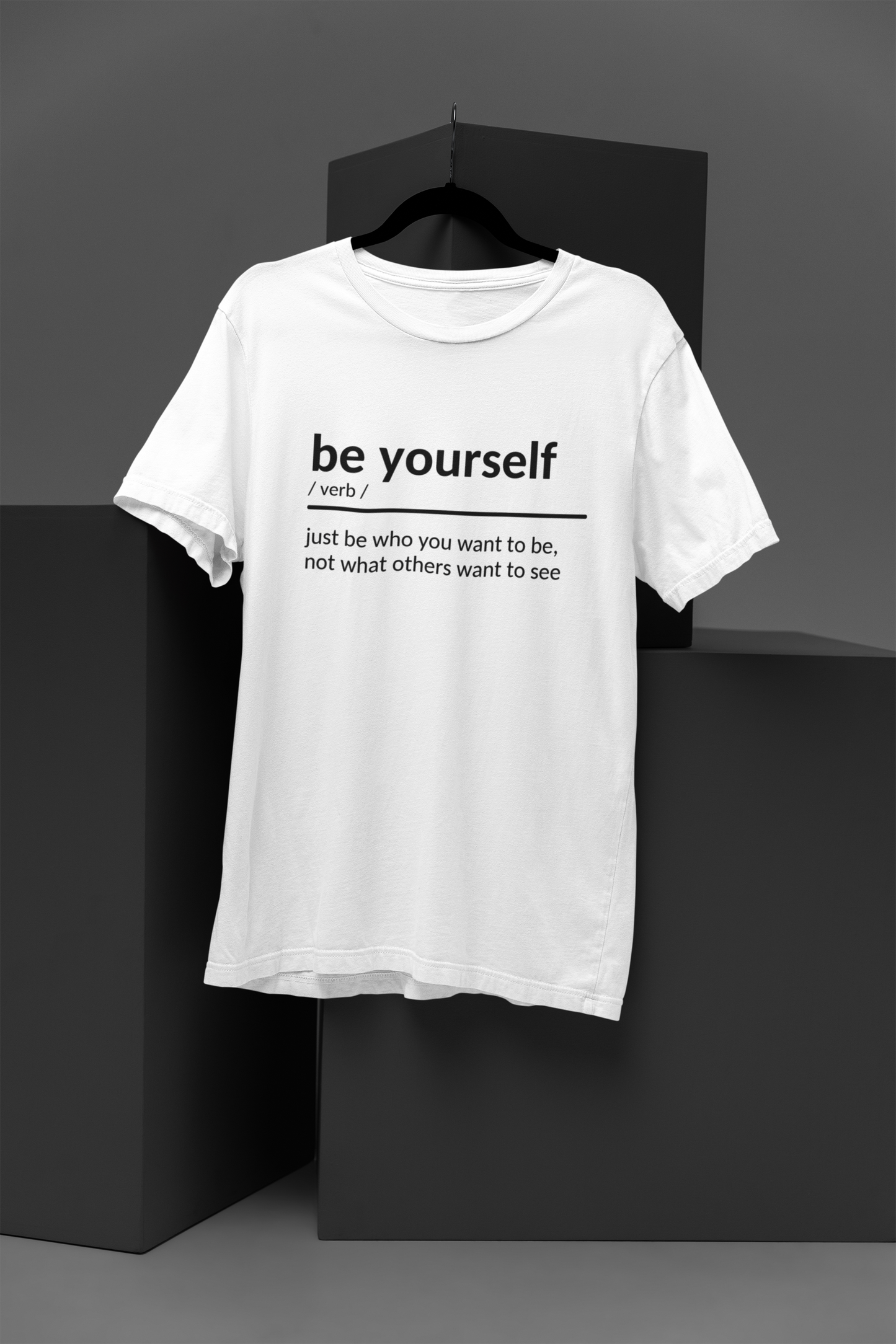 Be Who You Are T Shirt front view on white cotton tee with inspiring "Be Who You Are" slogan FOMO Fashions.
