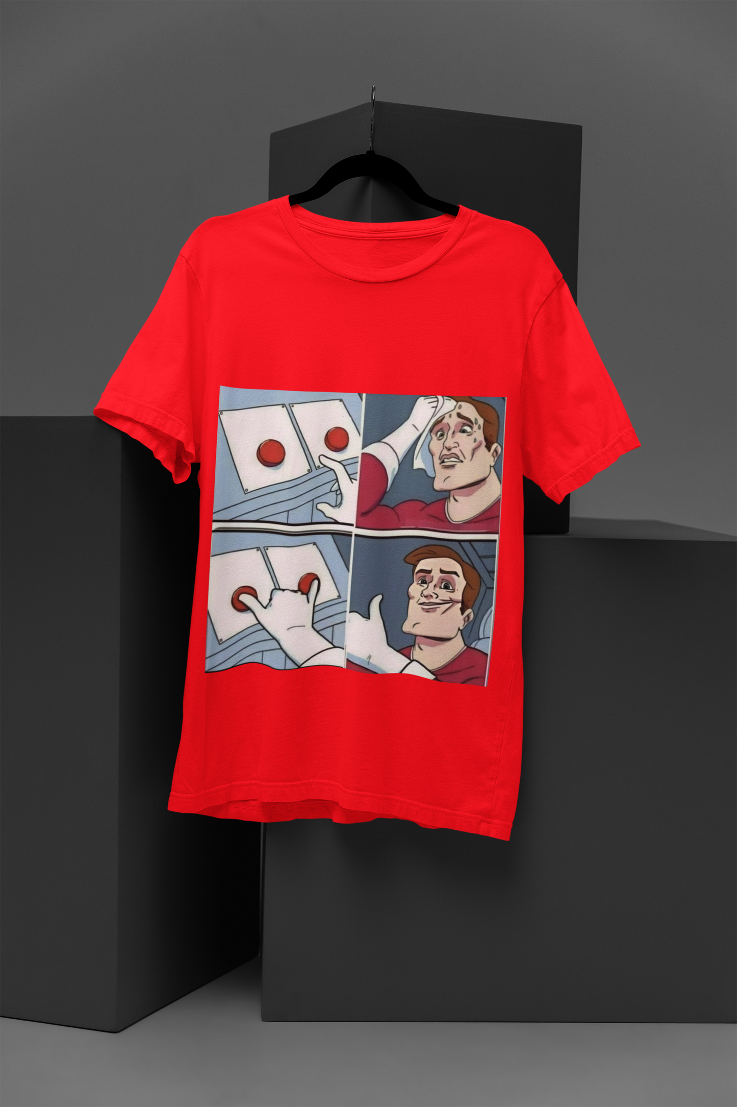 Unisex Button Think Guy Graphic Printed Round Neck Cotton T Shirt