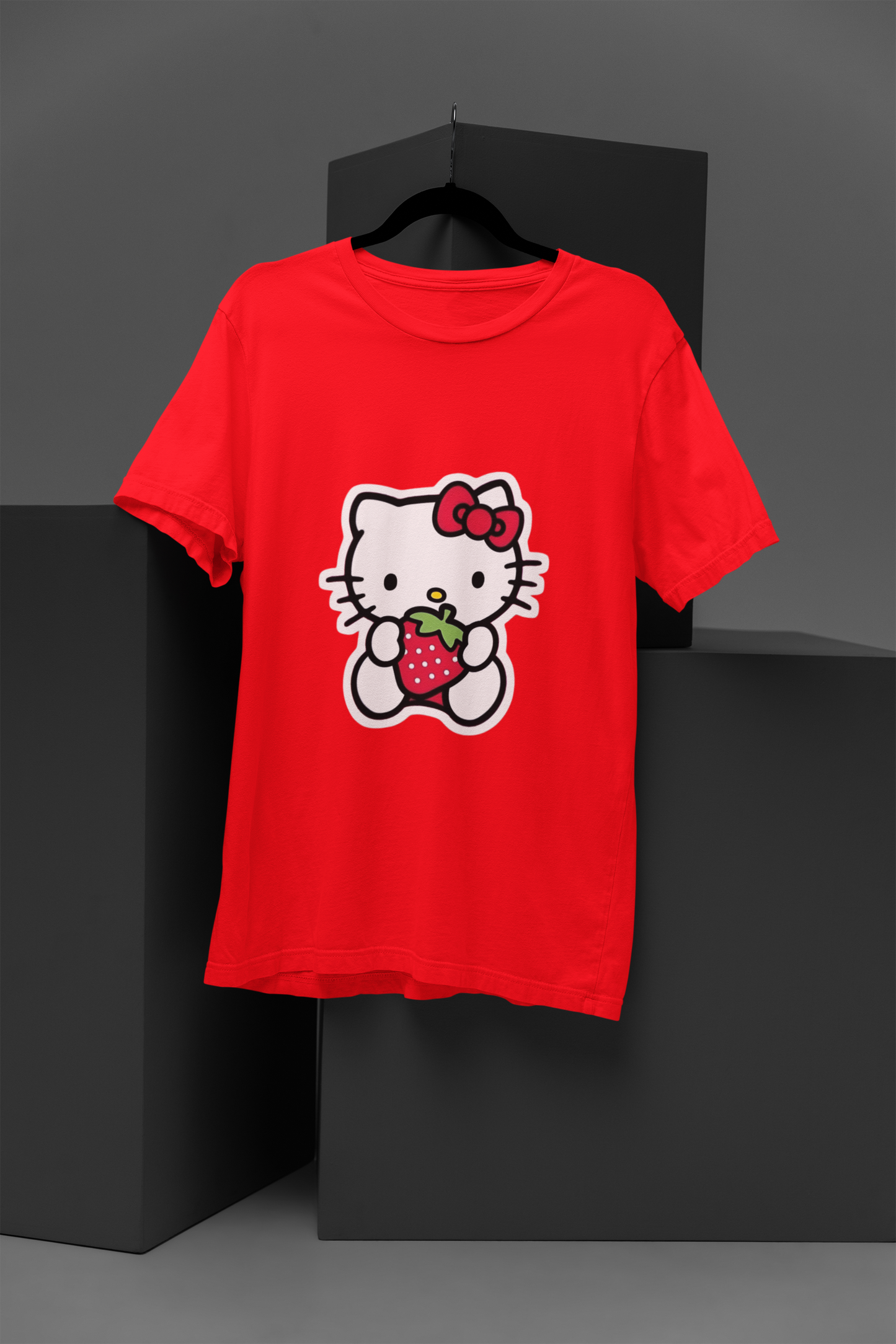 Women's Hello Kitty Strawberry Graphic Tee Round Neck Cotton