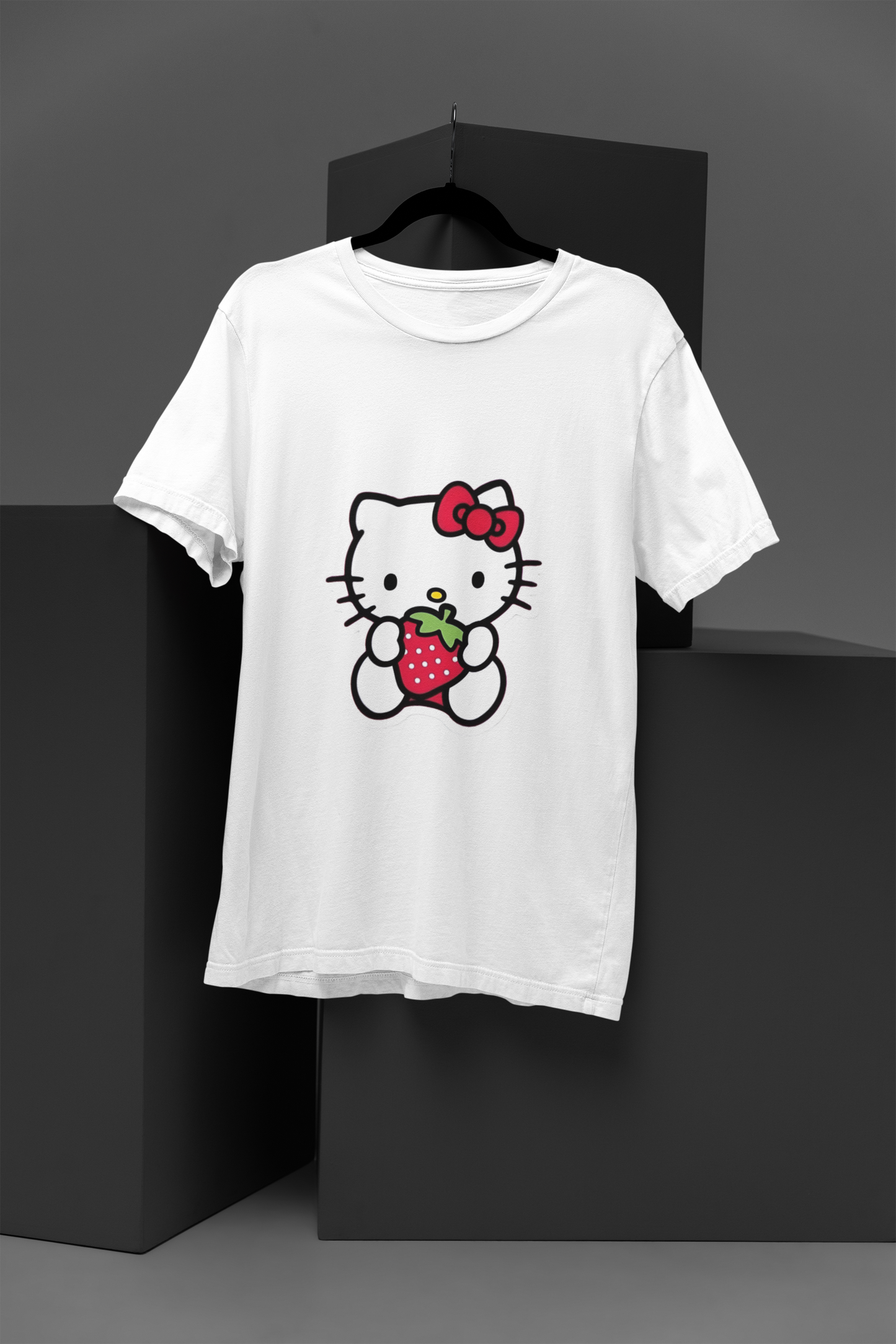 Women's Hello Kitty Strawberry Graphic Tee Round Neck Cotton